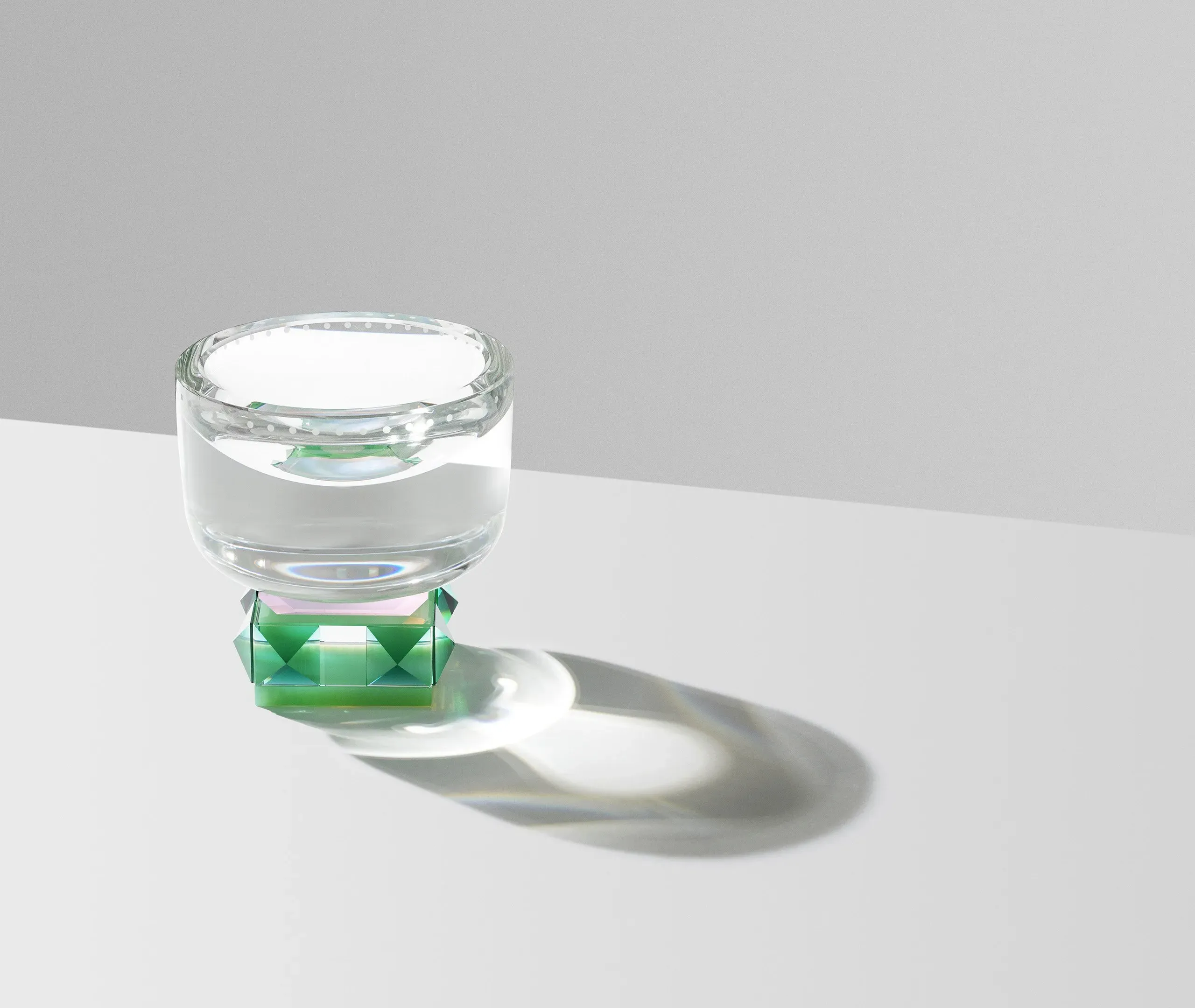 Decorative Bowl with Faceted Design - Green, Crystal