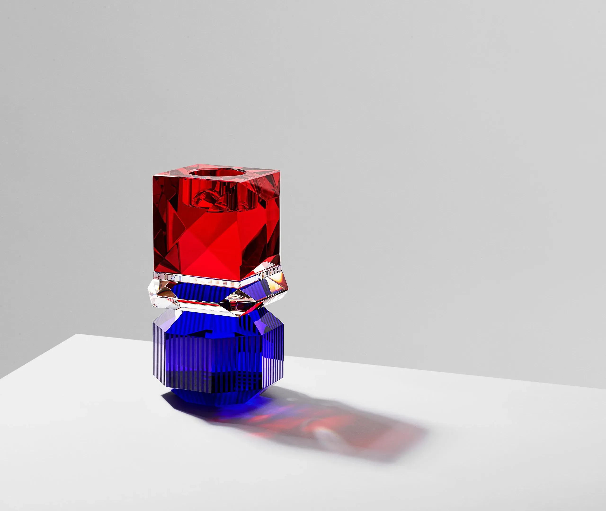 Geometric Tealight Holder - Red, Crystal