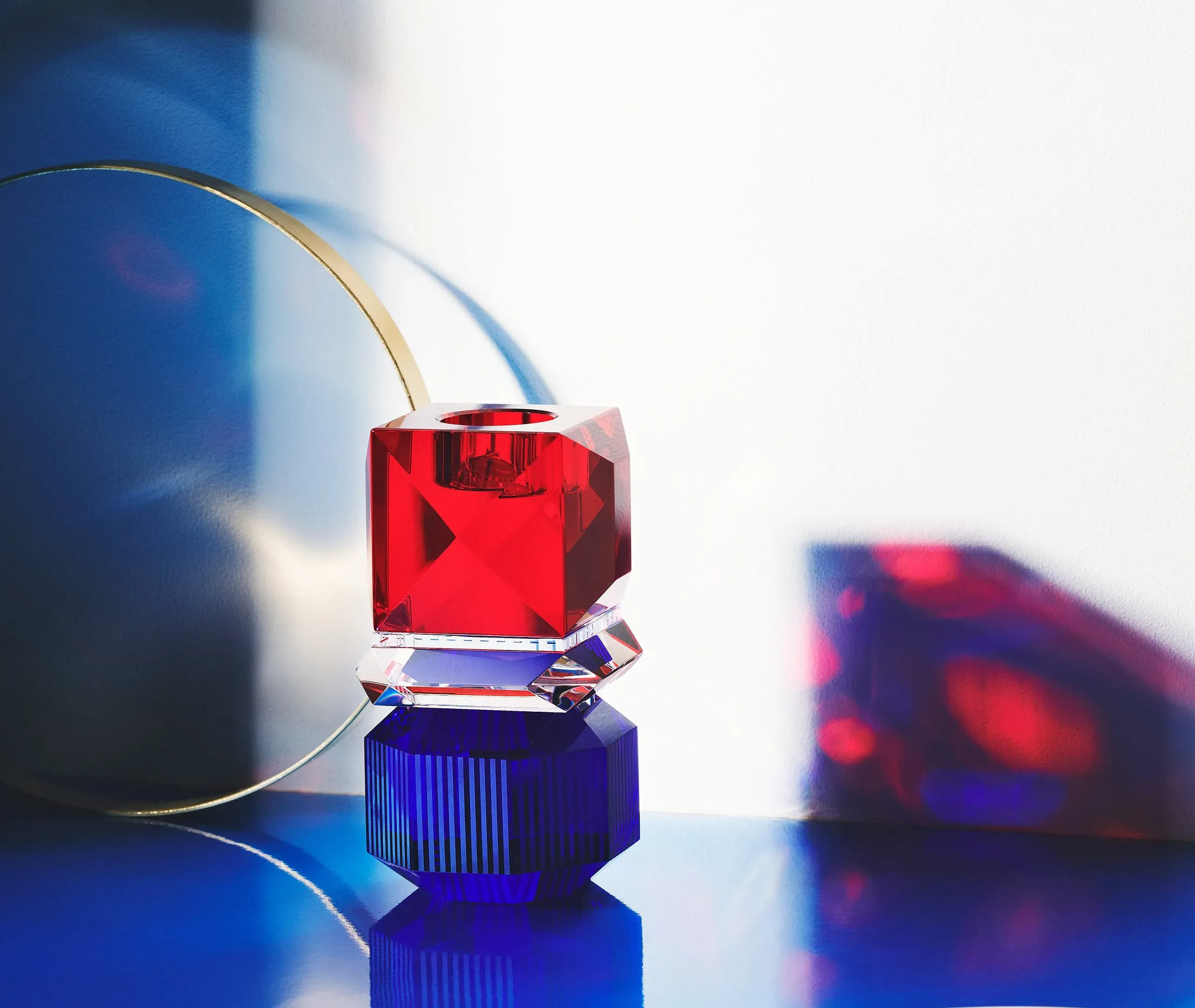 Geometric Tealight Holder - Red, Crystal