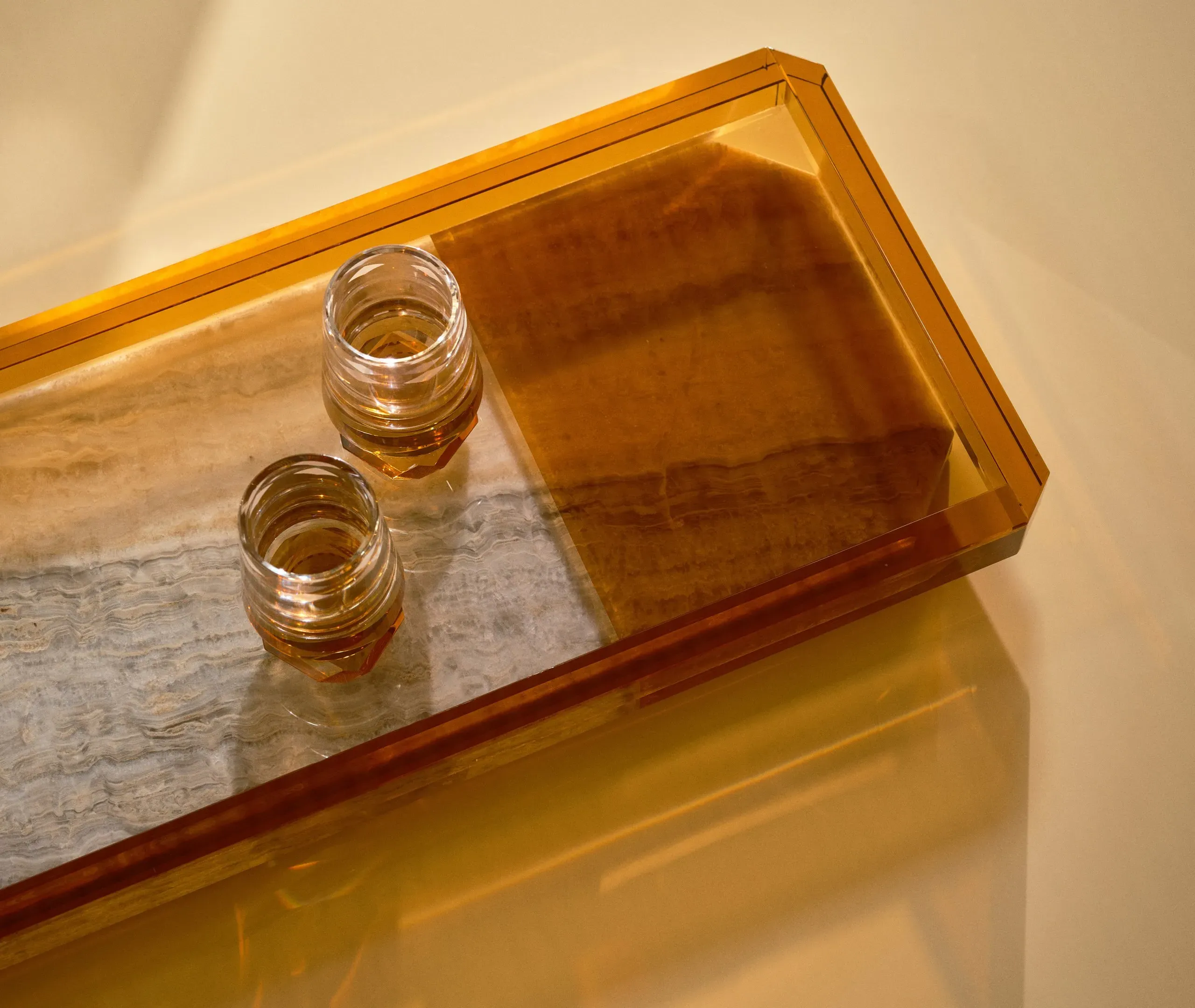 Hexagonal Serving Tray - Amber, Crystal Glass