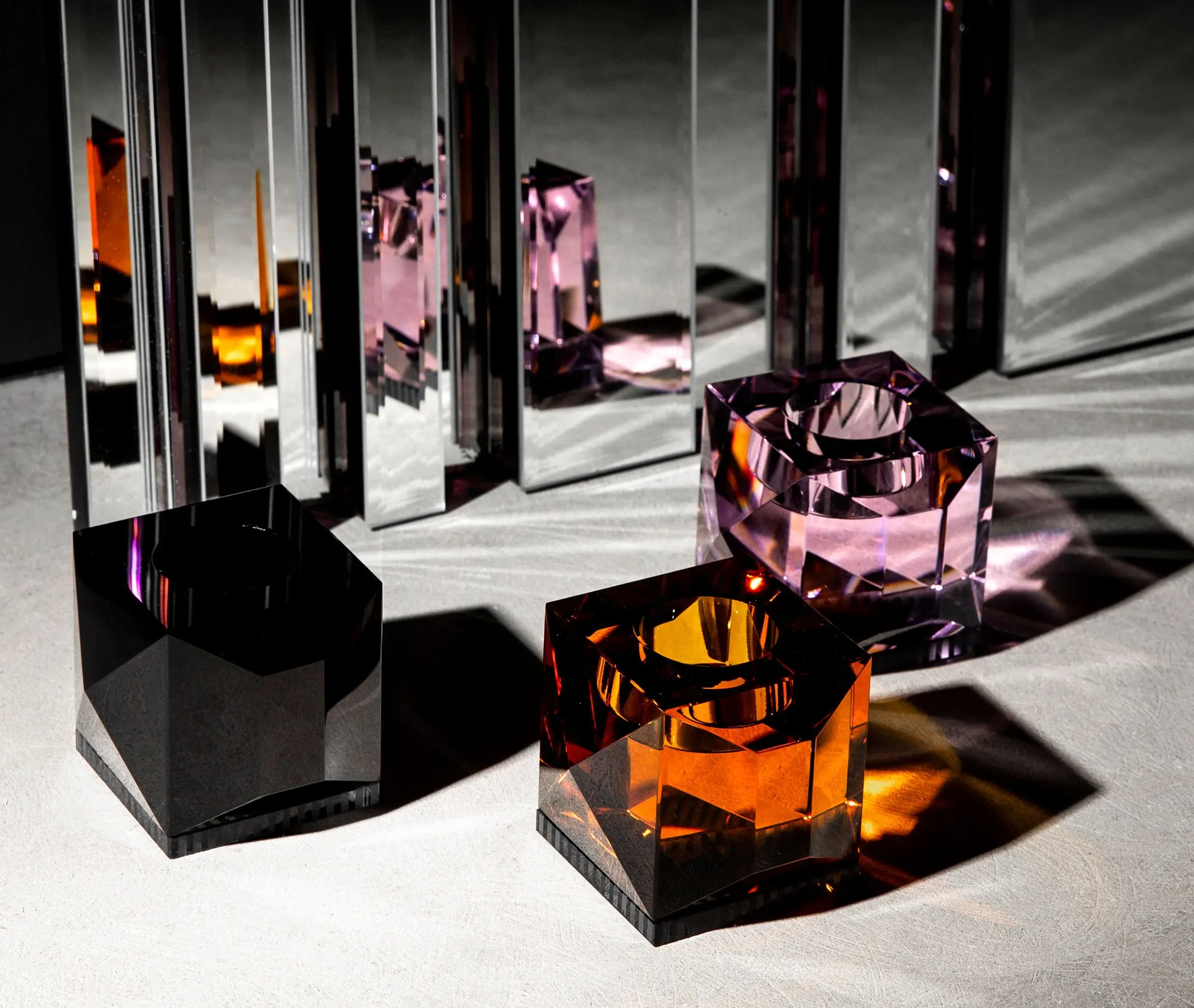 Ophelia Tealight Holder - Amber, Crystal