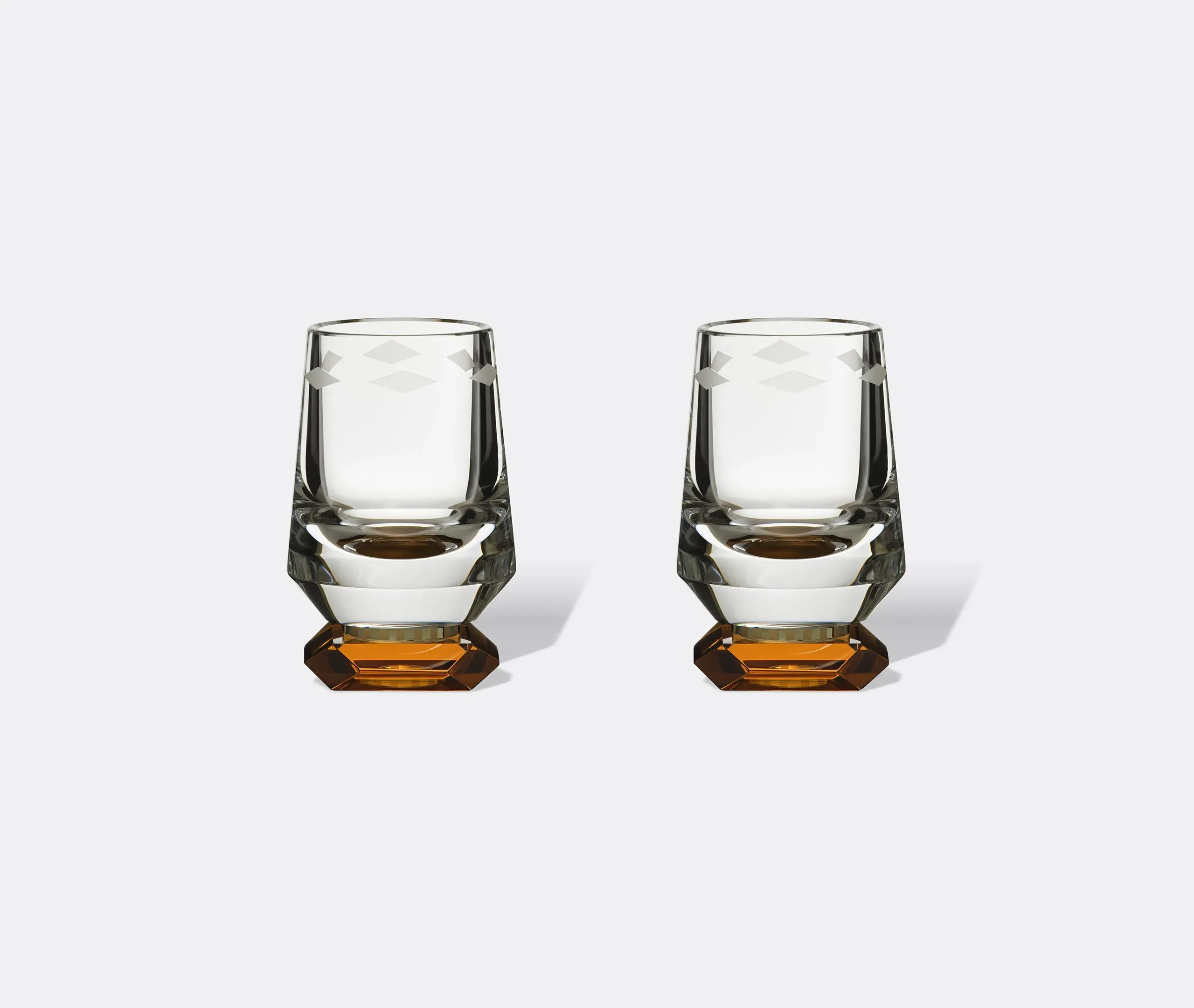 Set of 2 Glasses with Bevelled Base - Amber, Crystal