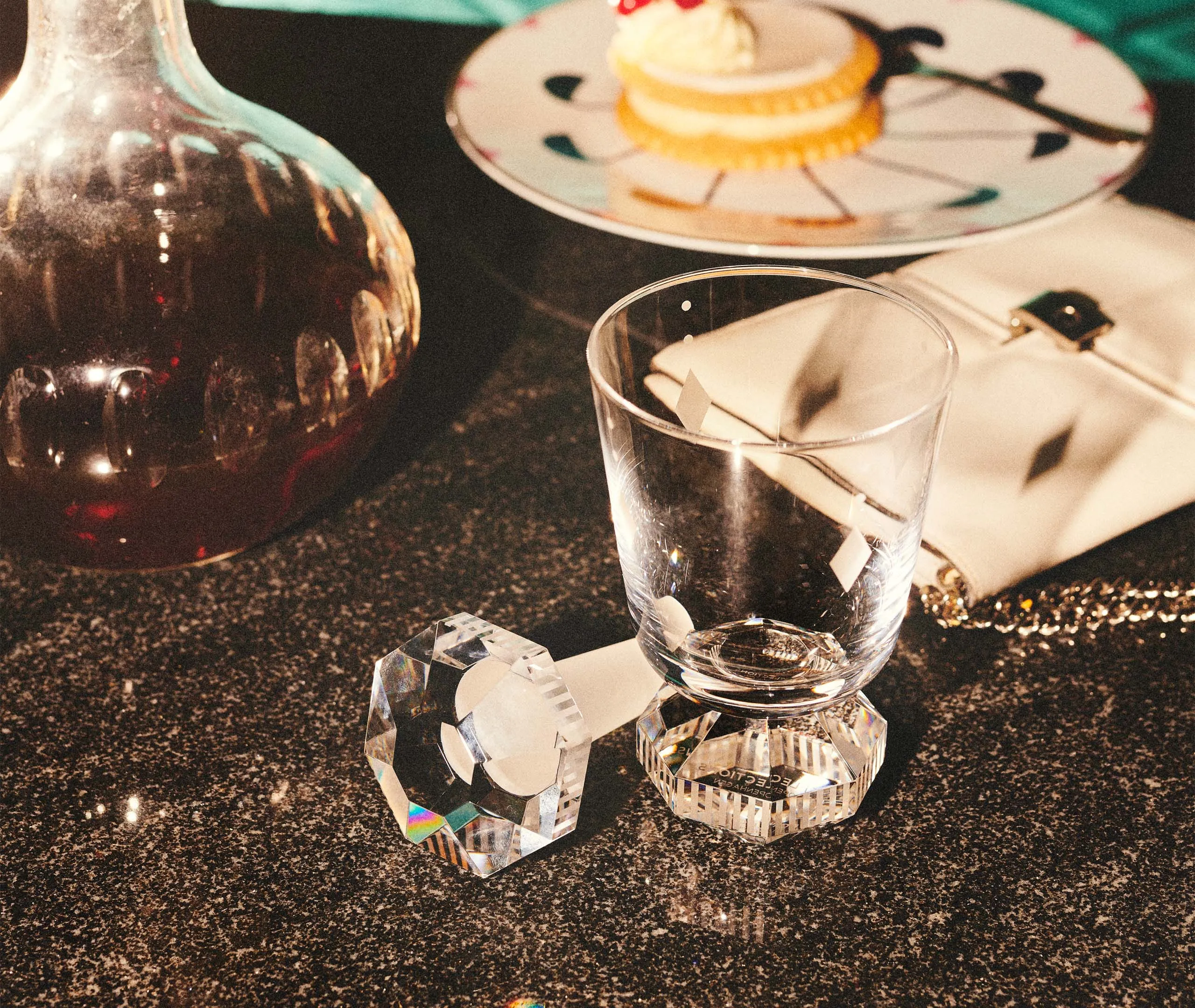 Short Glass Set of 2 - Clear, Hand-Cut Glass