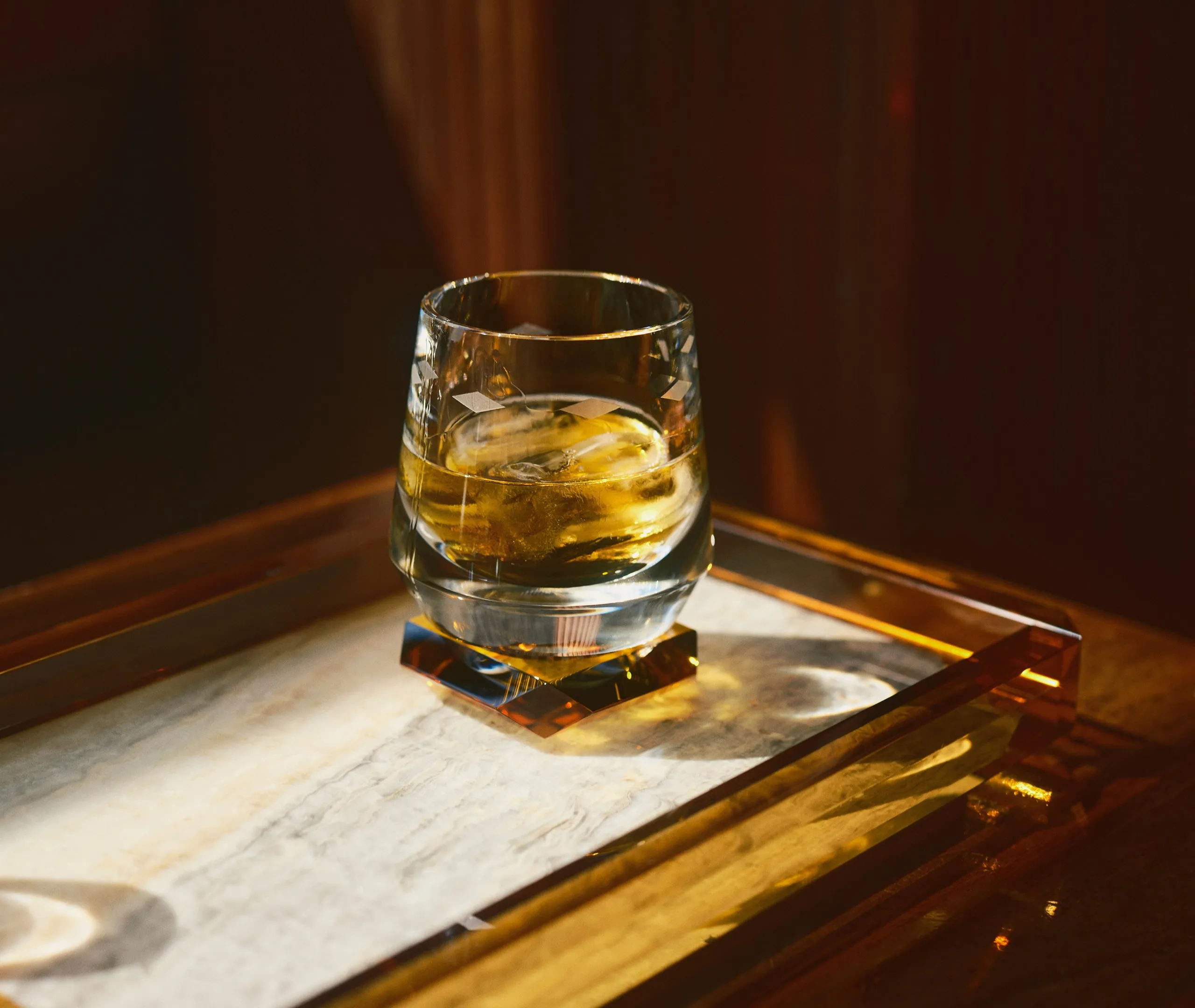 Whisky Glass Set of 2 - Amber, Hand-Cut Crystal
