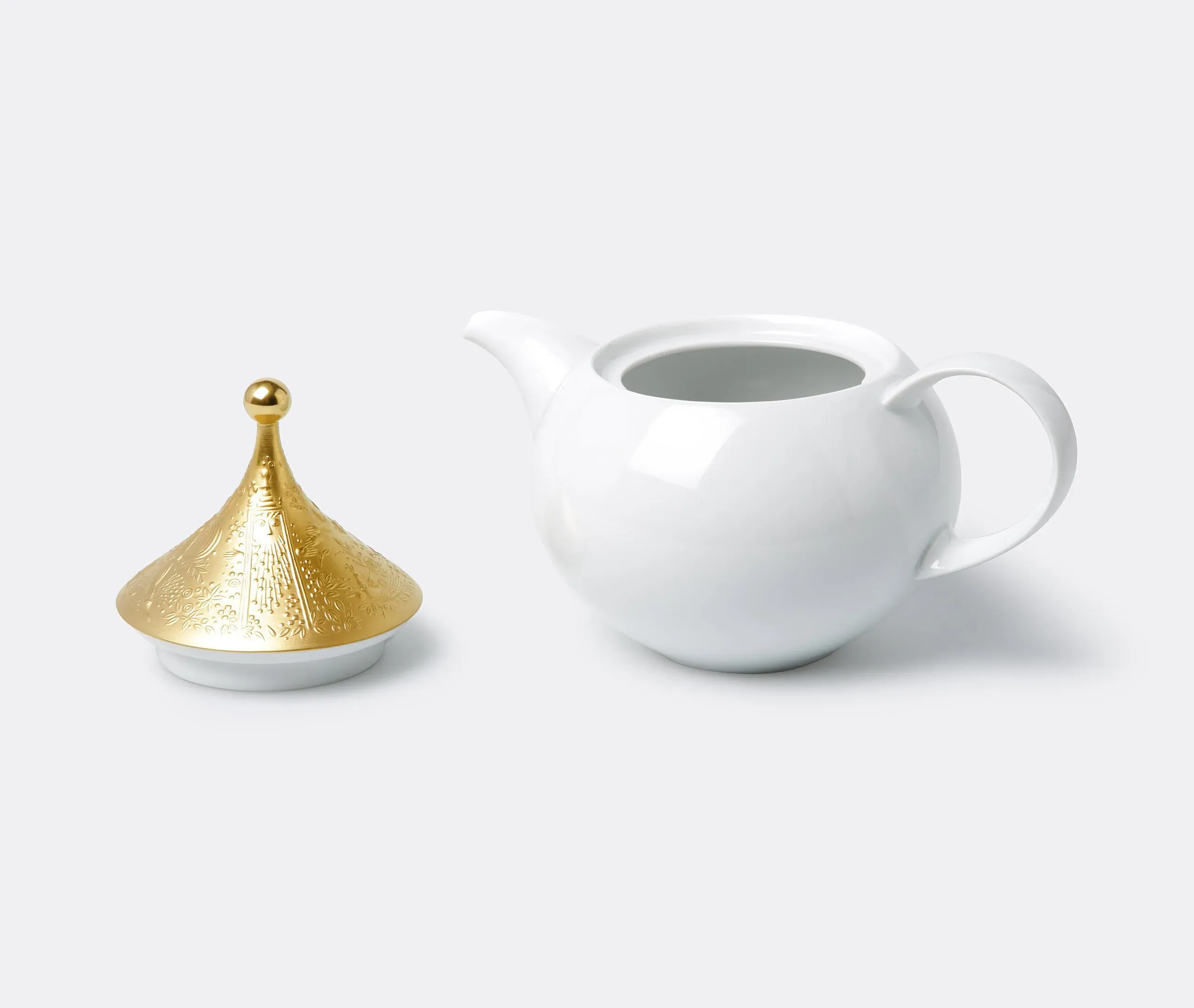 Conical Teapot with Gold Relief - White, Porcelain