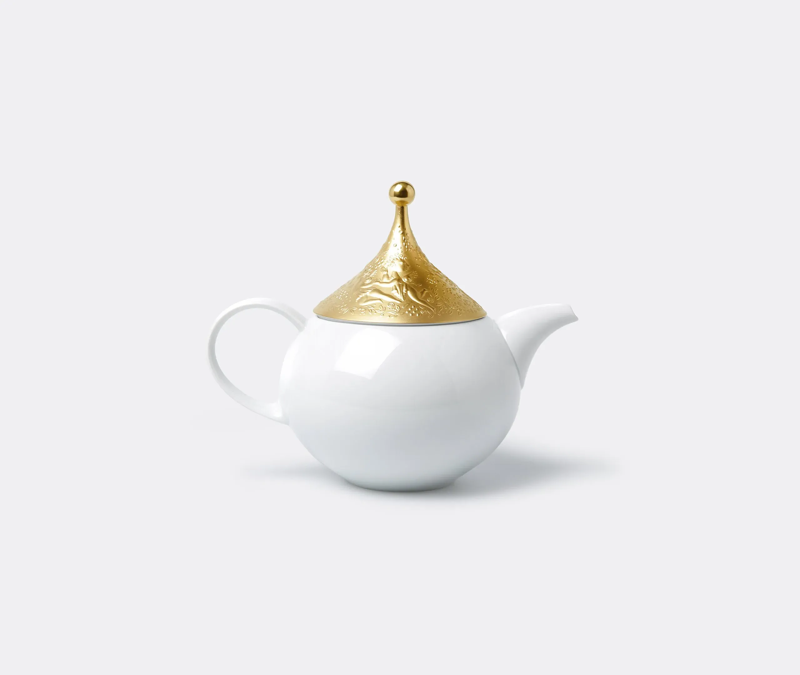 Conical Teapot with Gold Relief - White, Porcelain