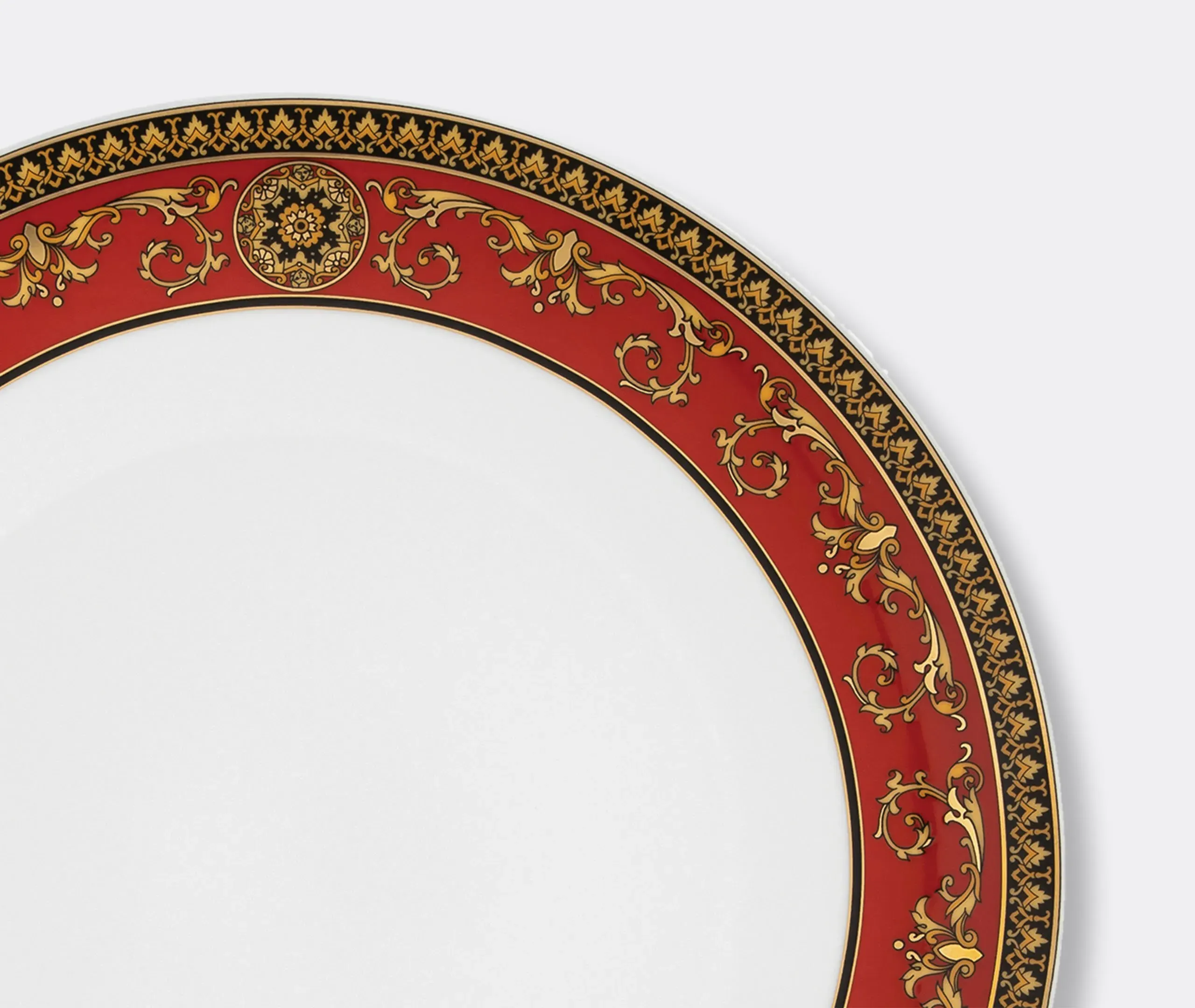 Dinner Plate with Baroque Design - Red, Porcelain