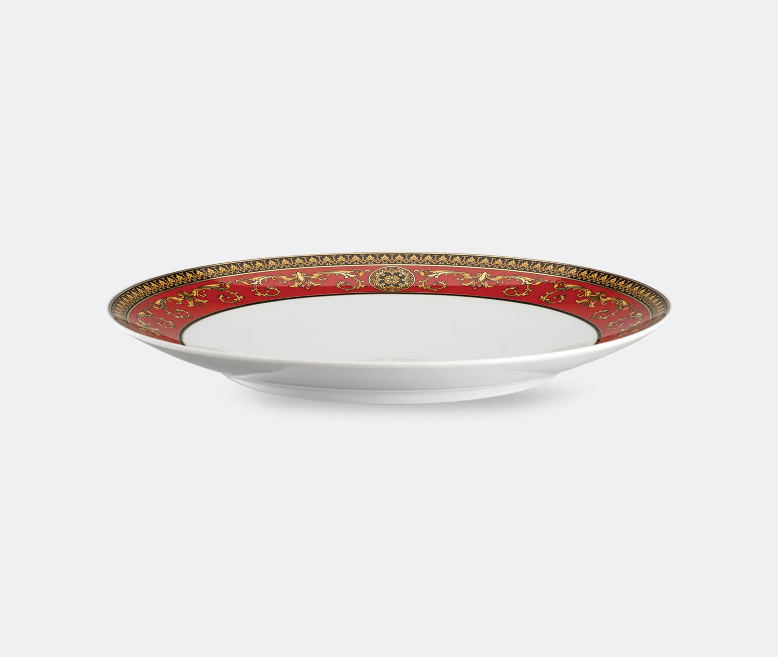 Dinner Plate with Baroque Design - Red, Porcelain