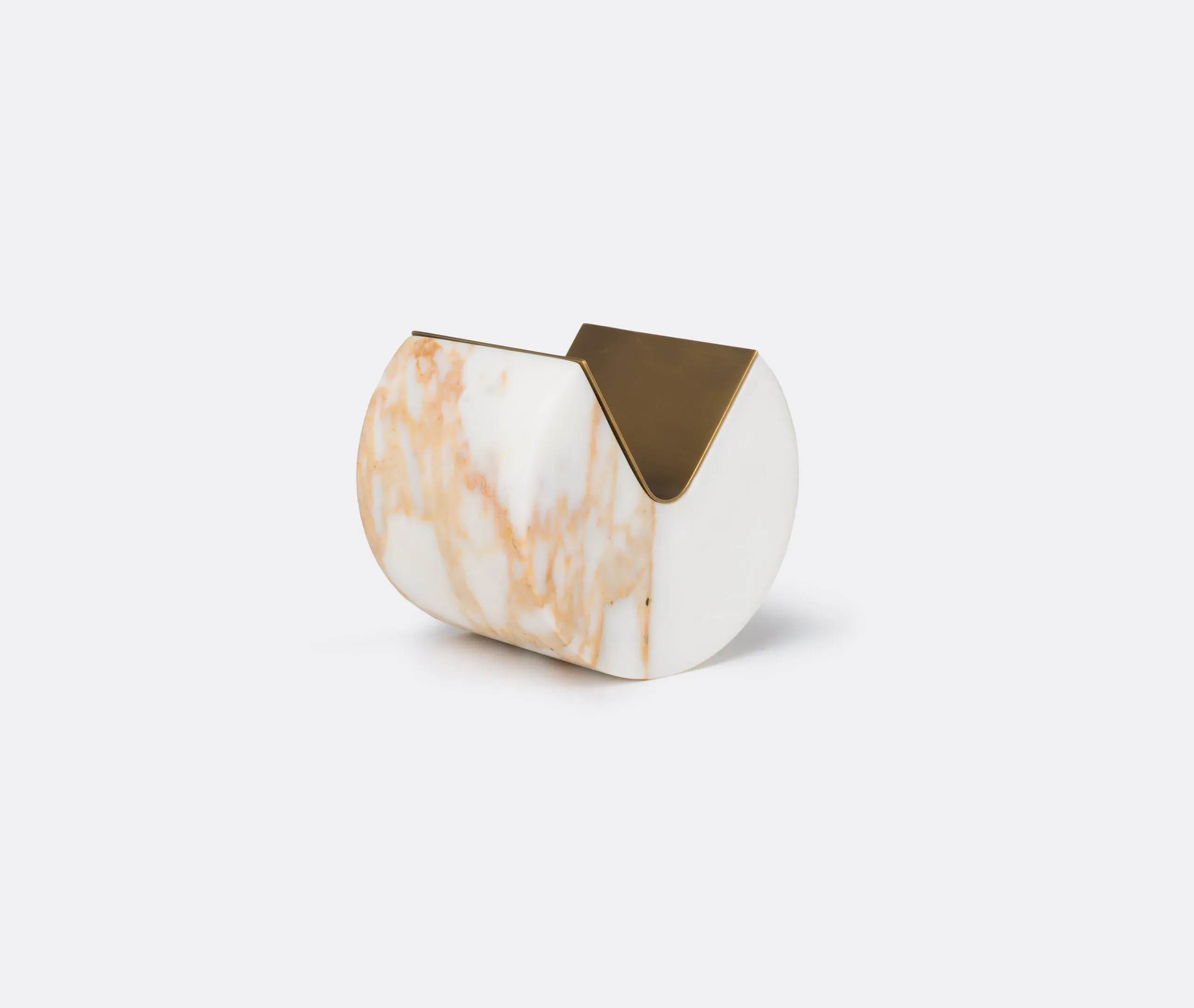 Round Paperweight with Brass Detail - White, Marble