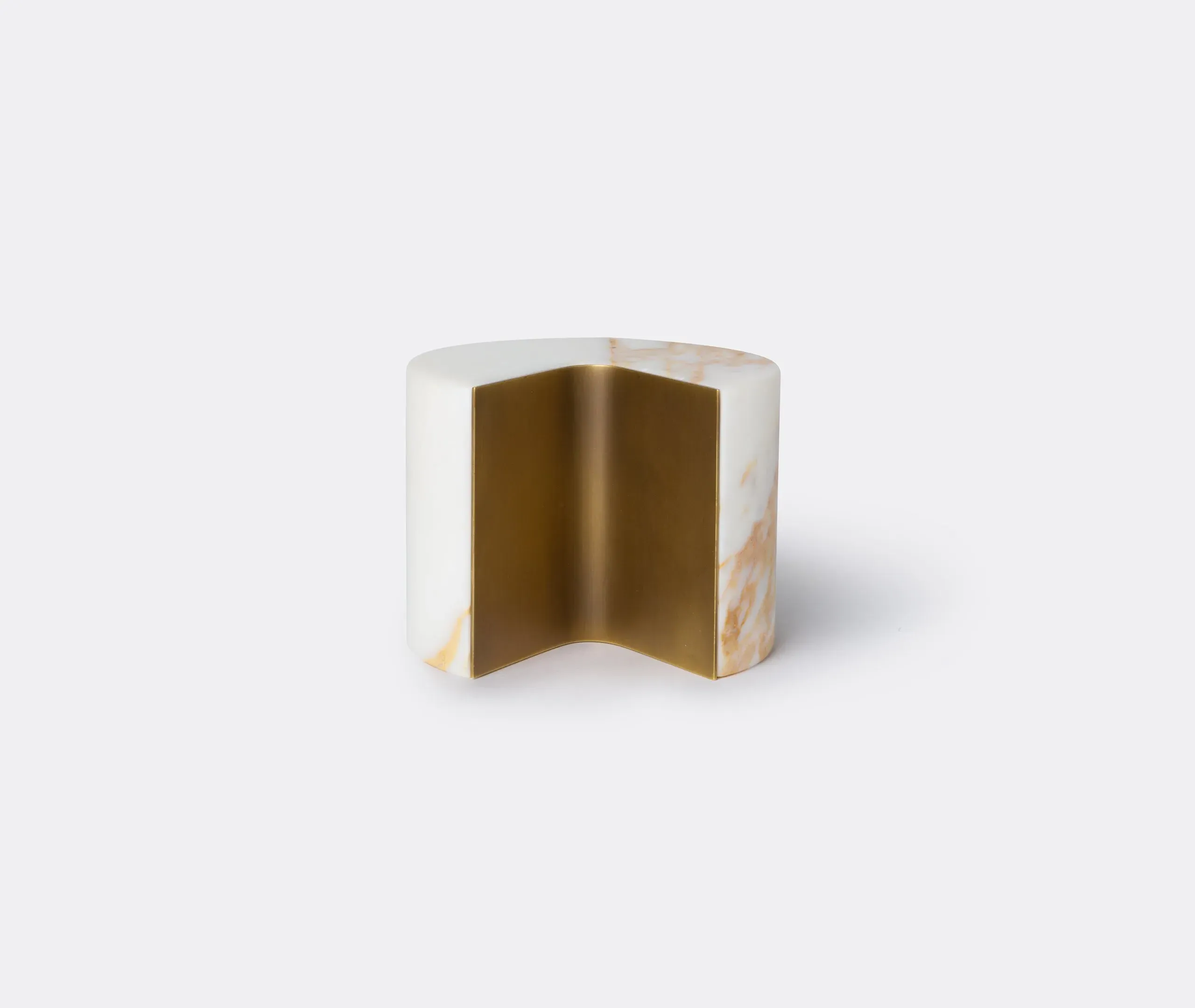 Round Paperweight with Brass Detail - White, Marble image