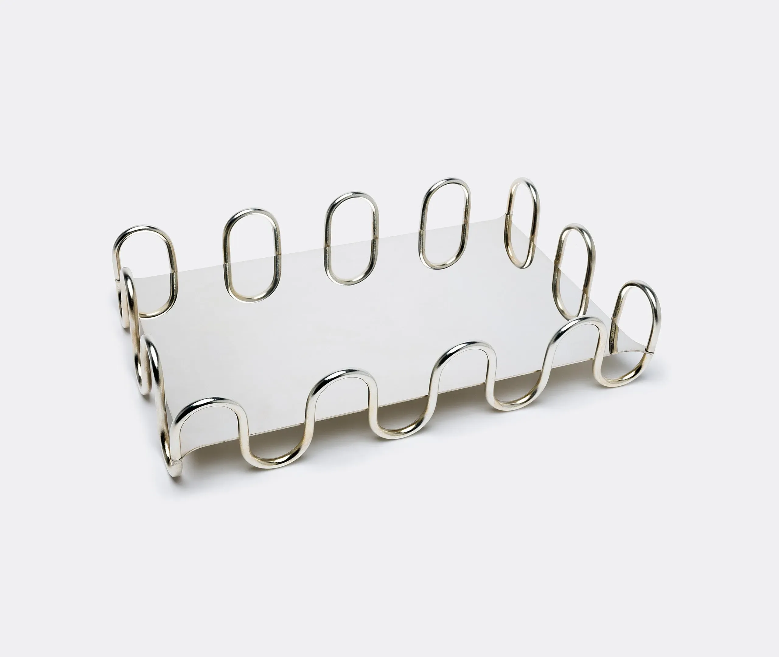 Decorative Tray with Wave Design - Silver Steel