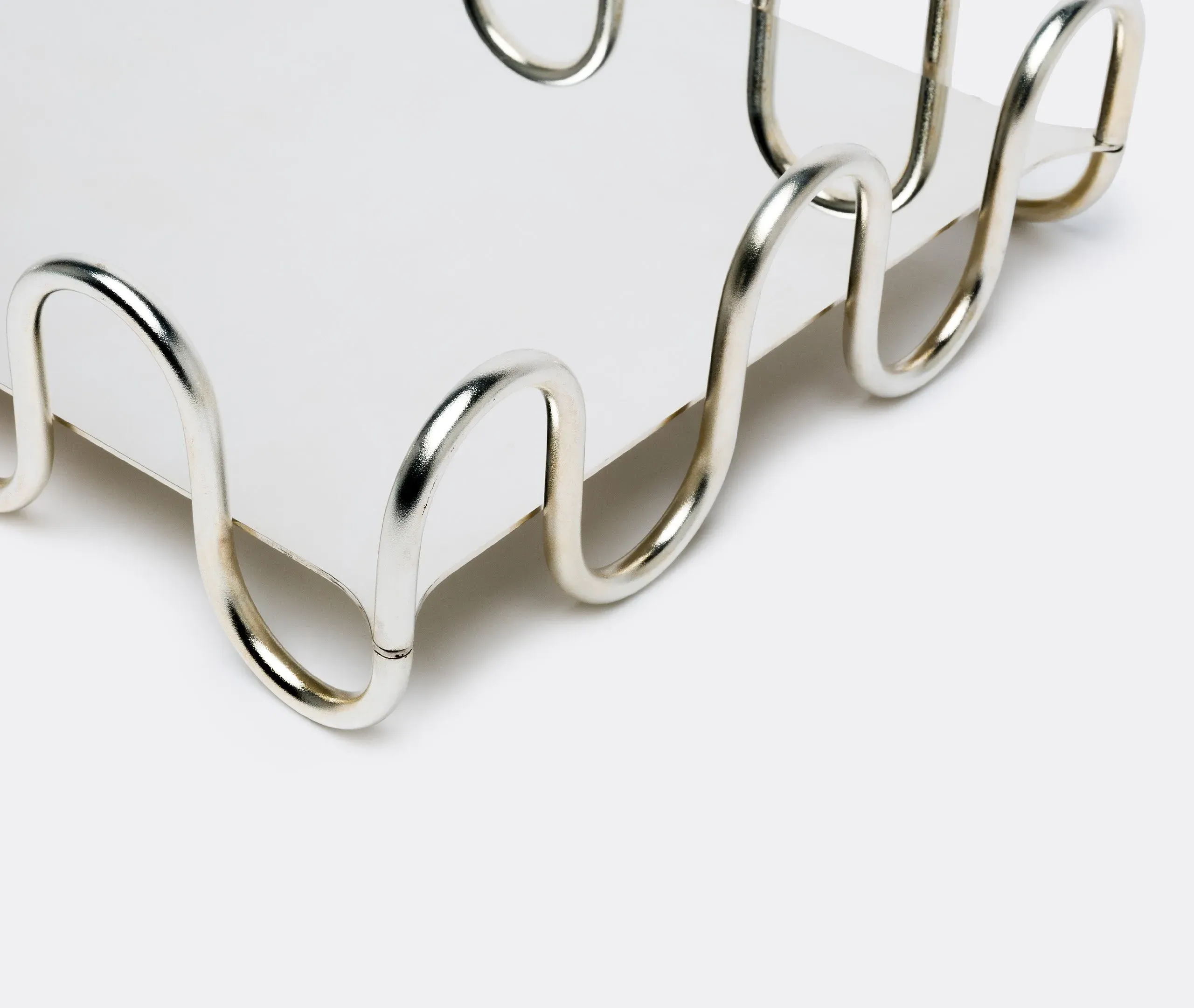 Decorative Tray with Wave Design - Silver Steel