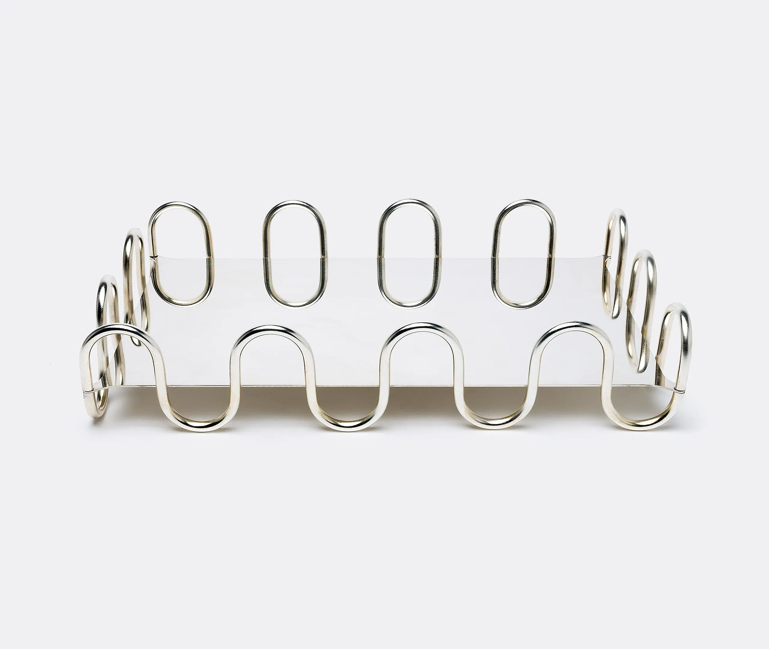 Decorative Tray with Wave Design - Silver Steel