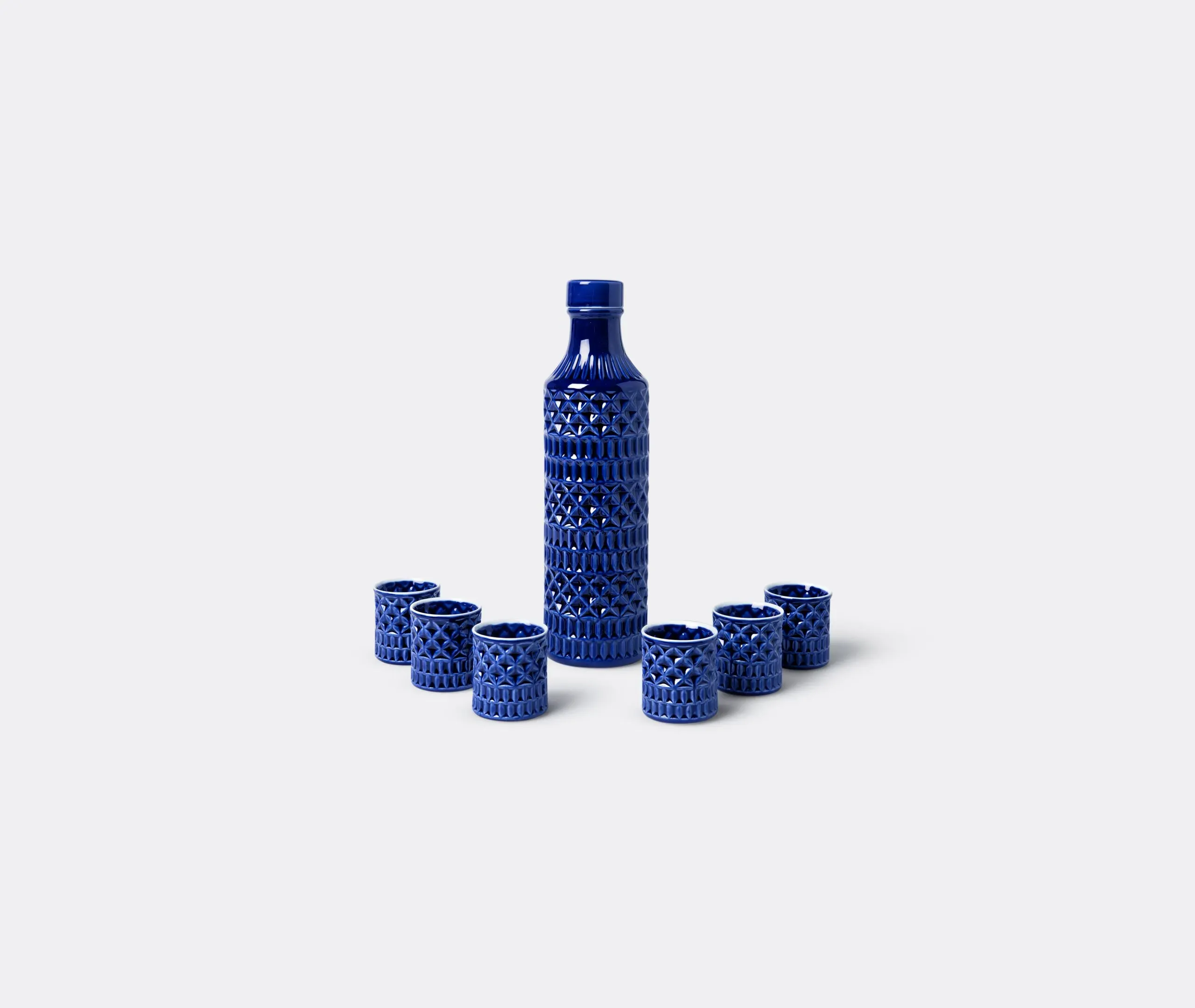 7-Piece Liquor Set with Relief - Blue, Porcelain image