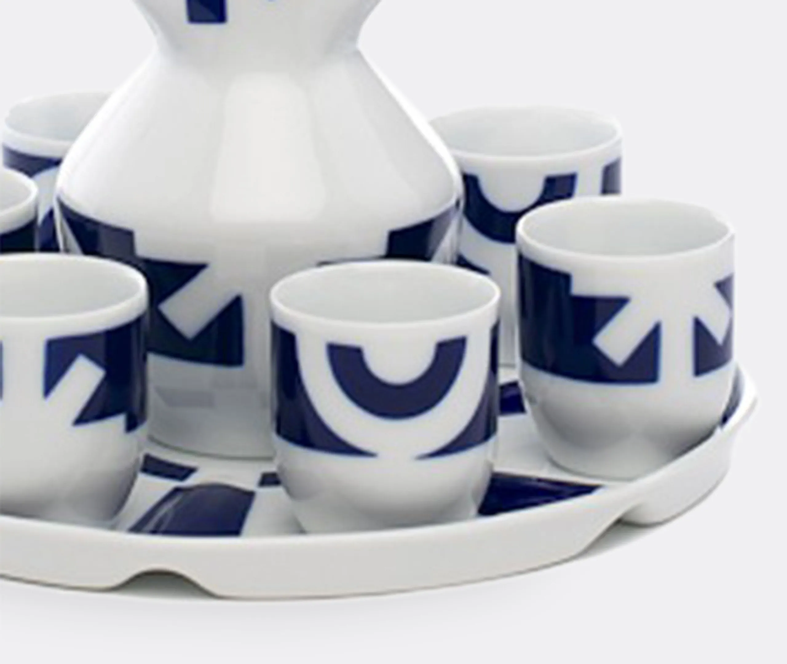 7-Piece Liquor Set with Tray - Blue, Porcelain