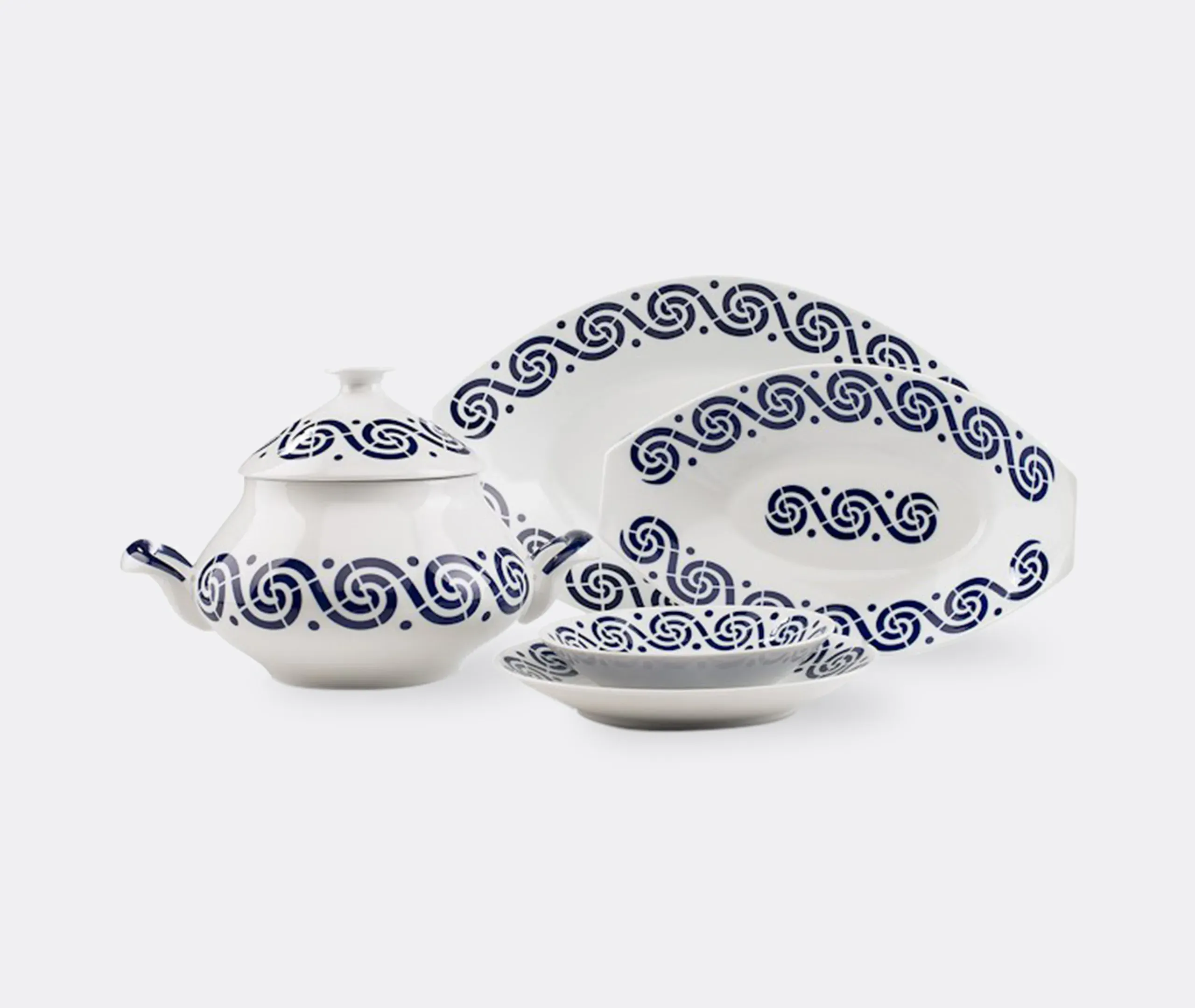 Espiroide 18-Piece Dinner Service - Blue & White, Porcelain product