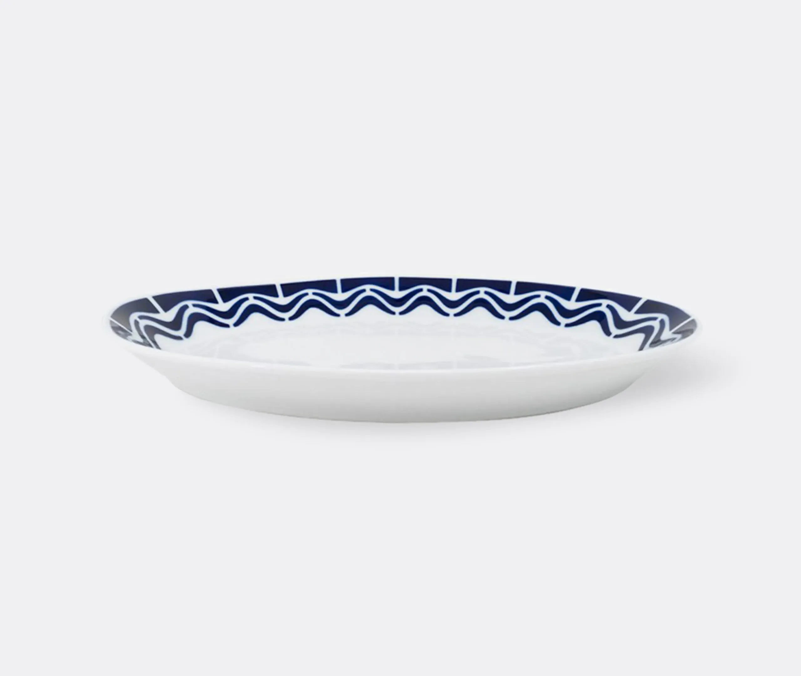 Oval Serving Tray with Rolling Motif - Blue, Ceramic