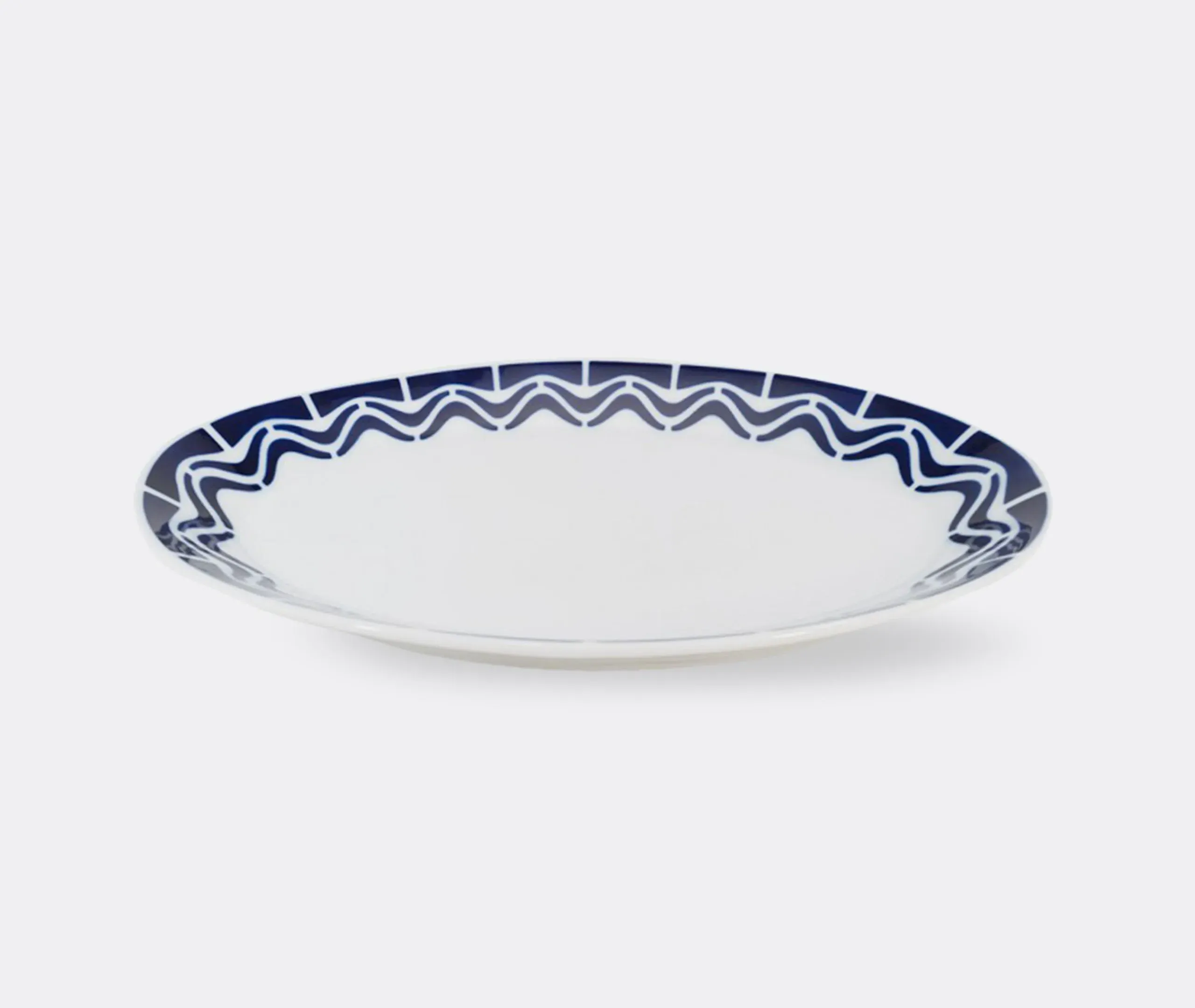 Oval Serving Tray with Rolling Motif - Blue, Ceramic