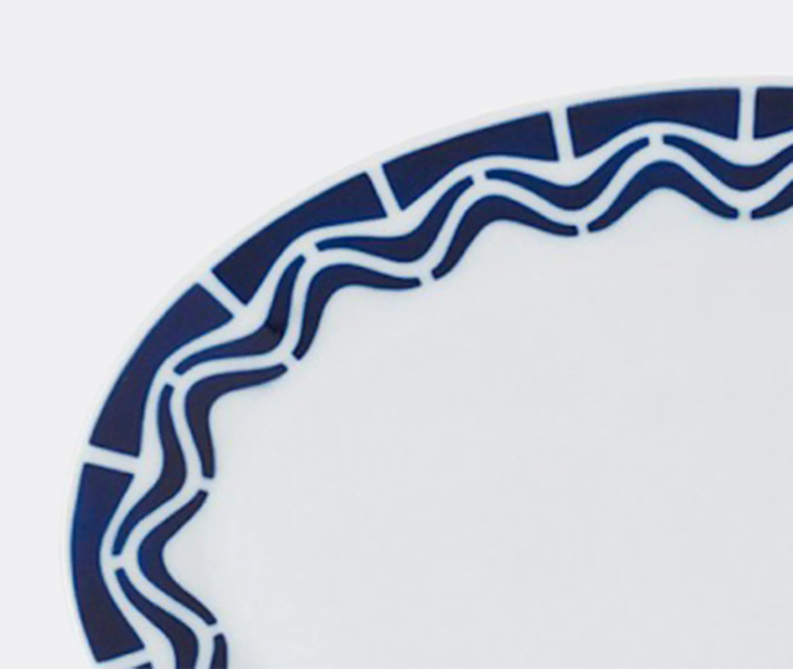 Oval Serving Tray with Rolling Motif - Blue, Ceramic
