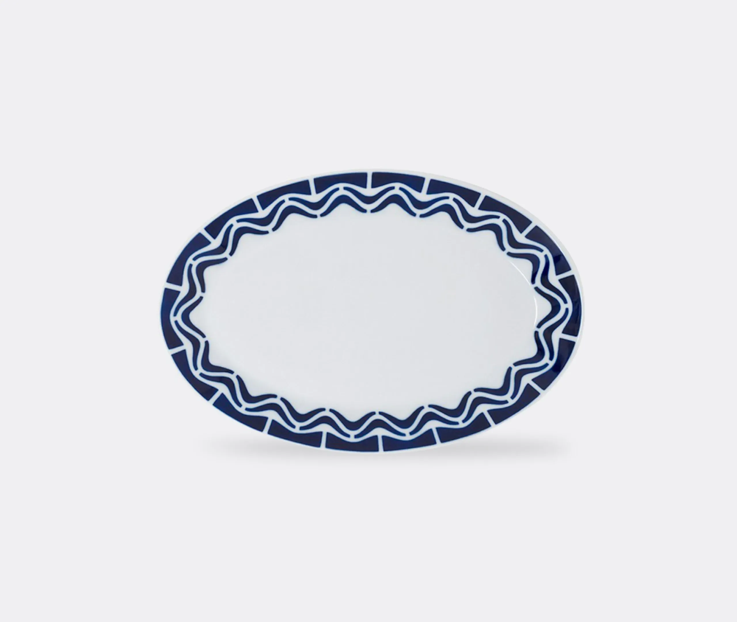 Oval Serving Tray with Rolling Motif - Blue, Ceramic