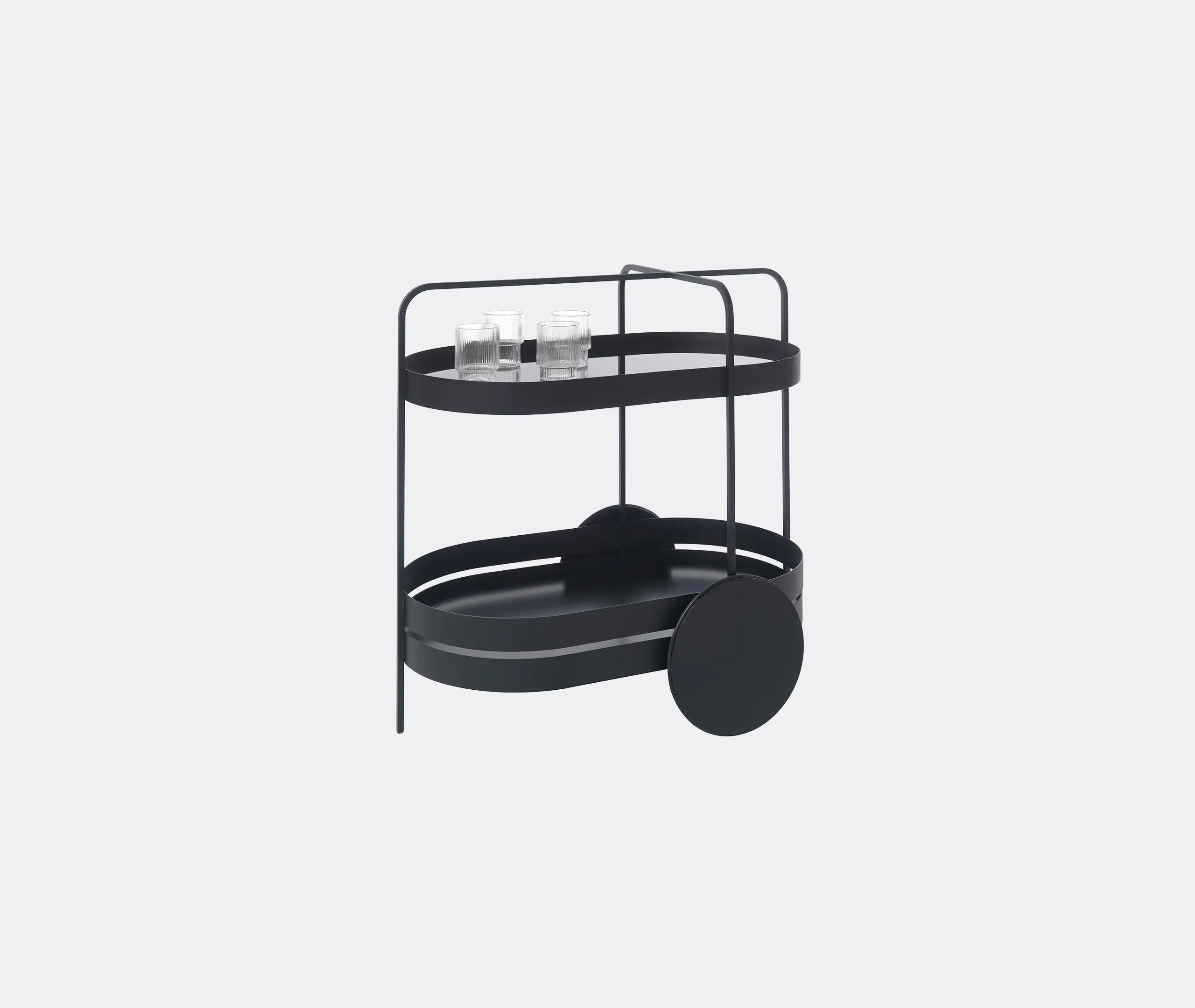 2-Tier Serving Trolley with Glass Top - Black, Metal