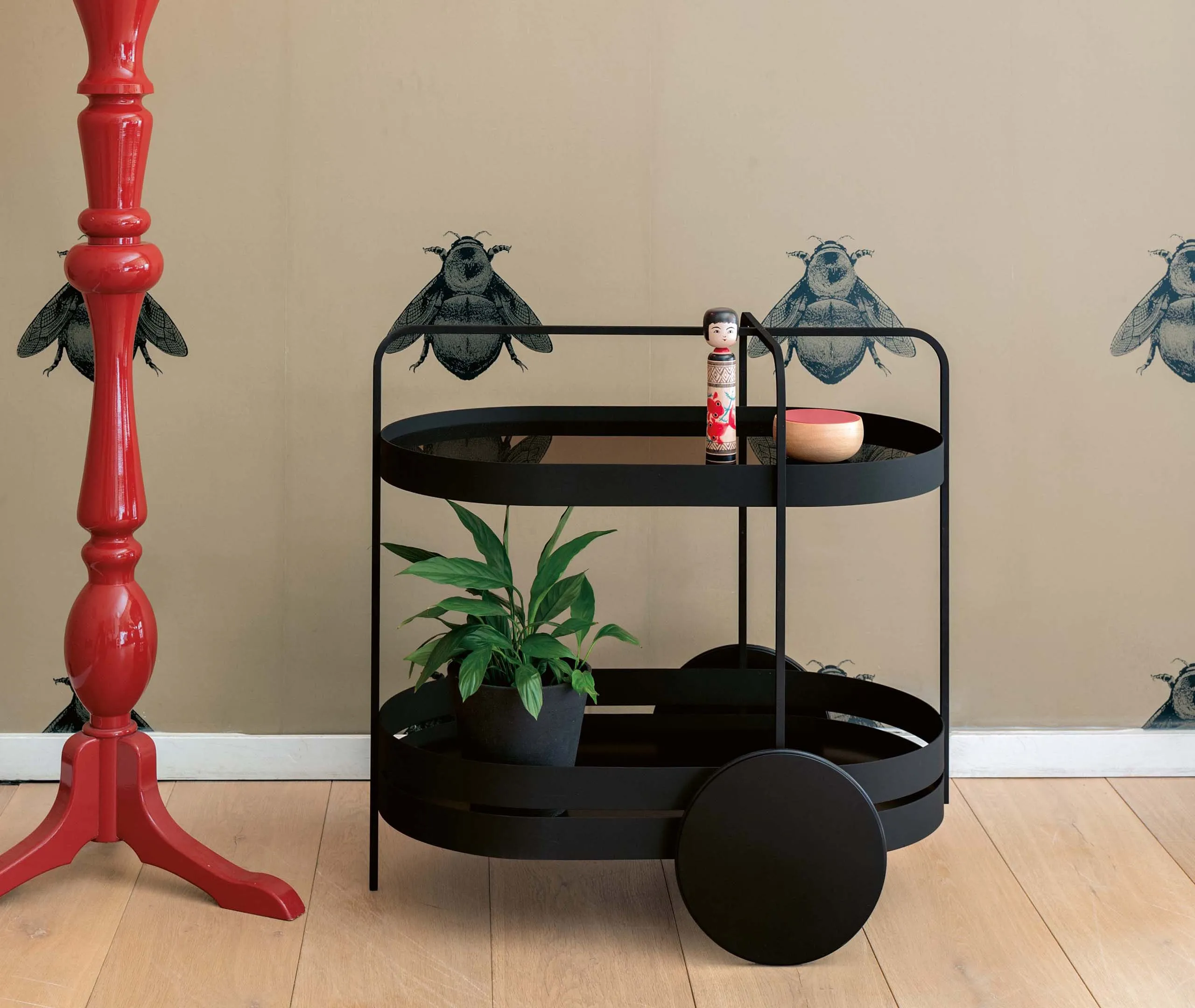 2-Tier Serving Trolley with Glass Top - Black, Metal