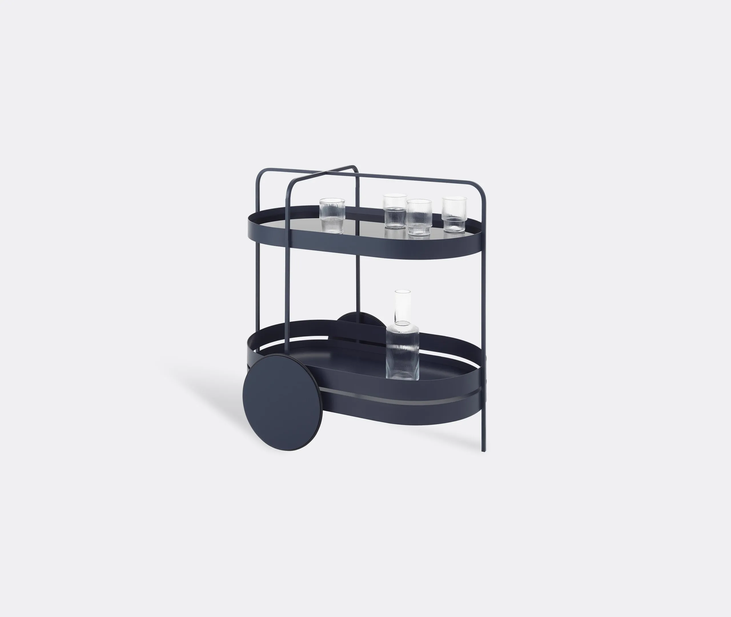 2-Tier Serving Trolley with Glass Top - Blue, Metal