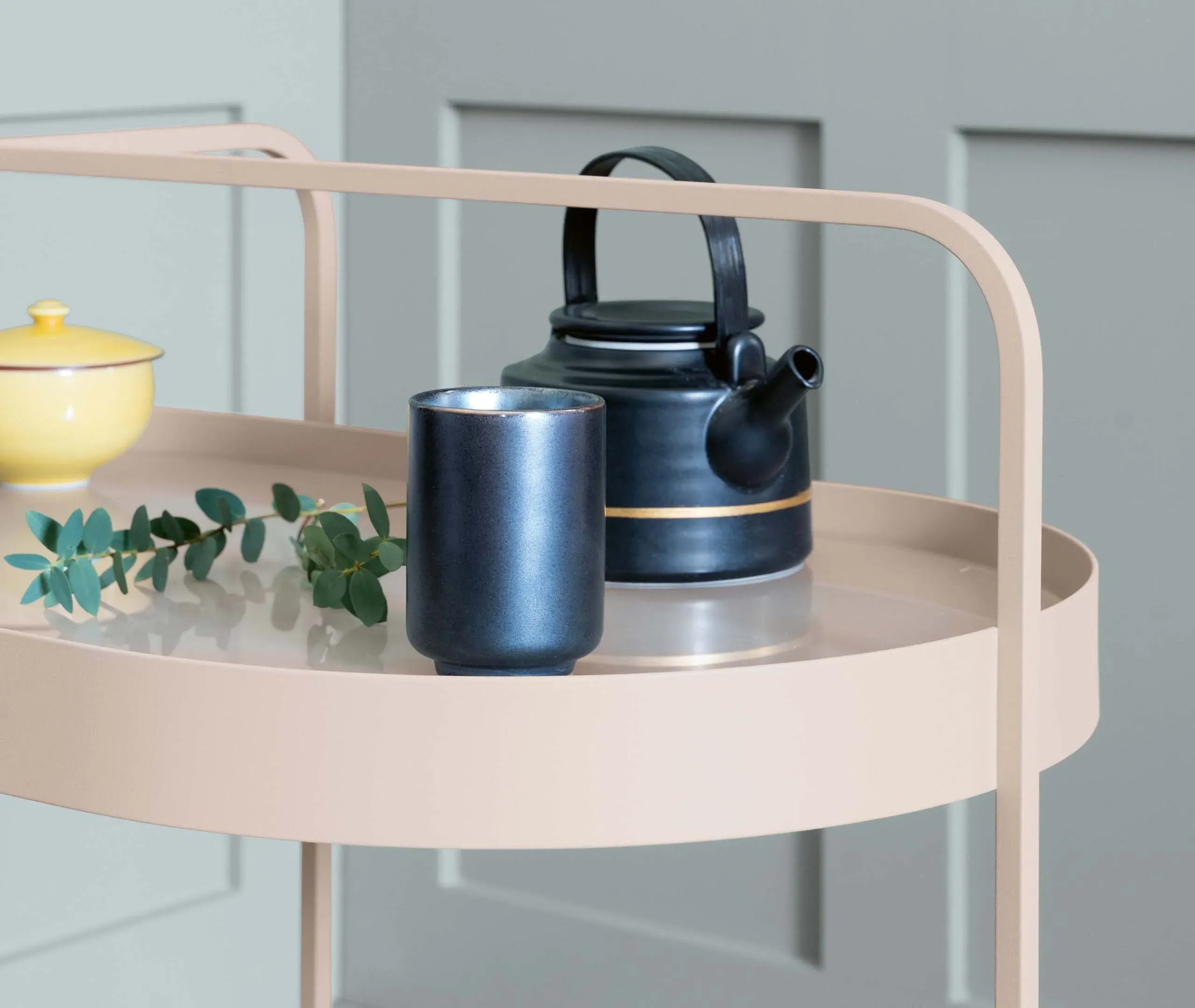 2-Tier Serving Trolley with Glass Top - Brown, Metal