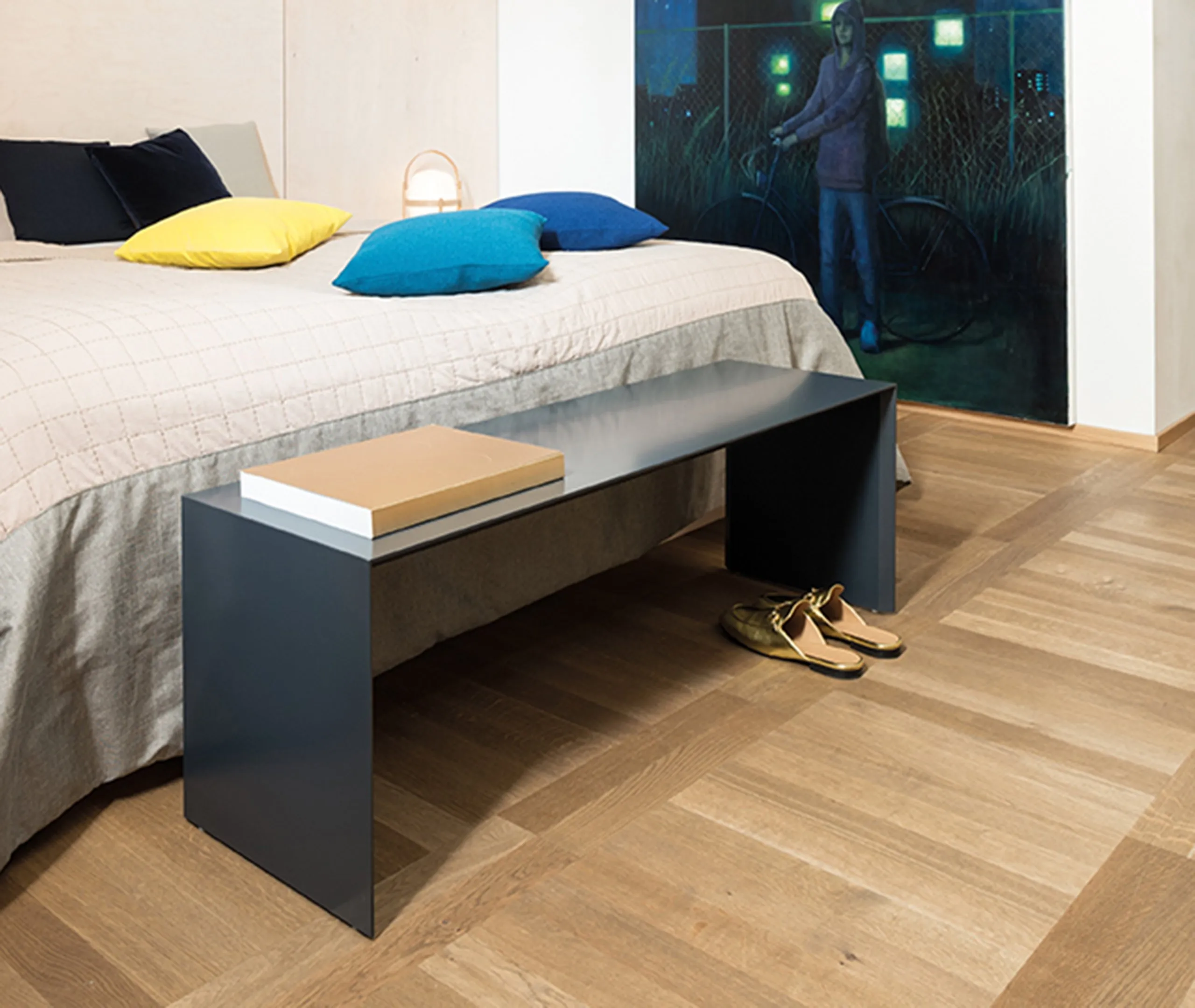 Extra Wide Bench with Storage - Blue, Solid Wood