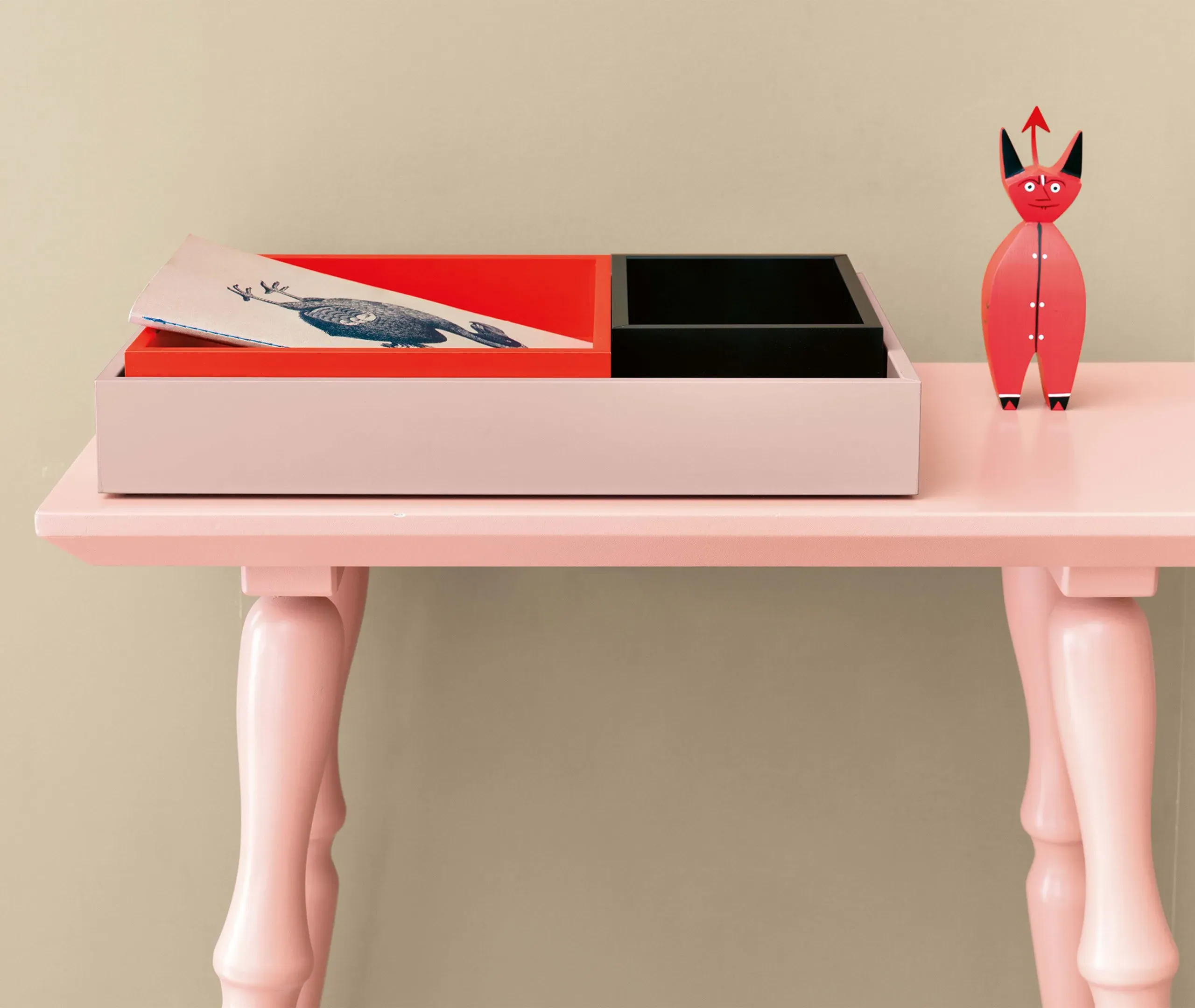 Large Valet Tray with Storage - Dusky Rose, Wood