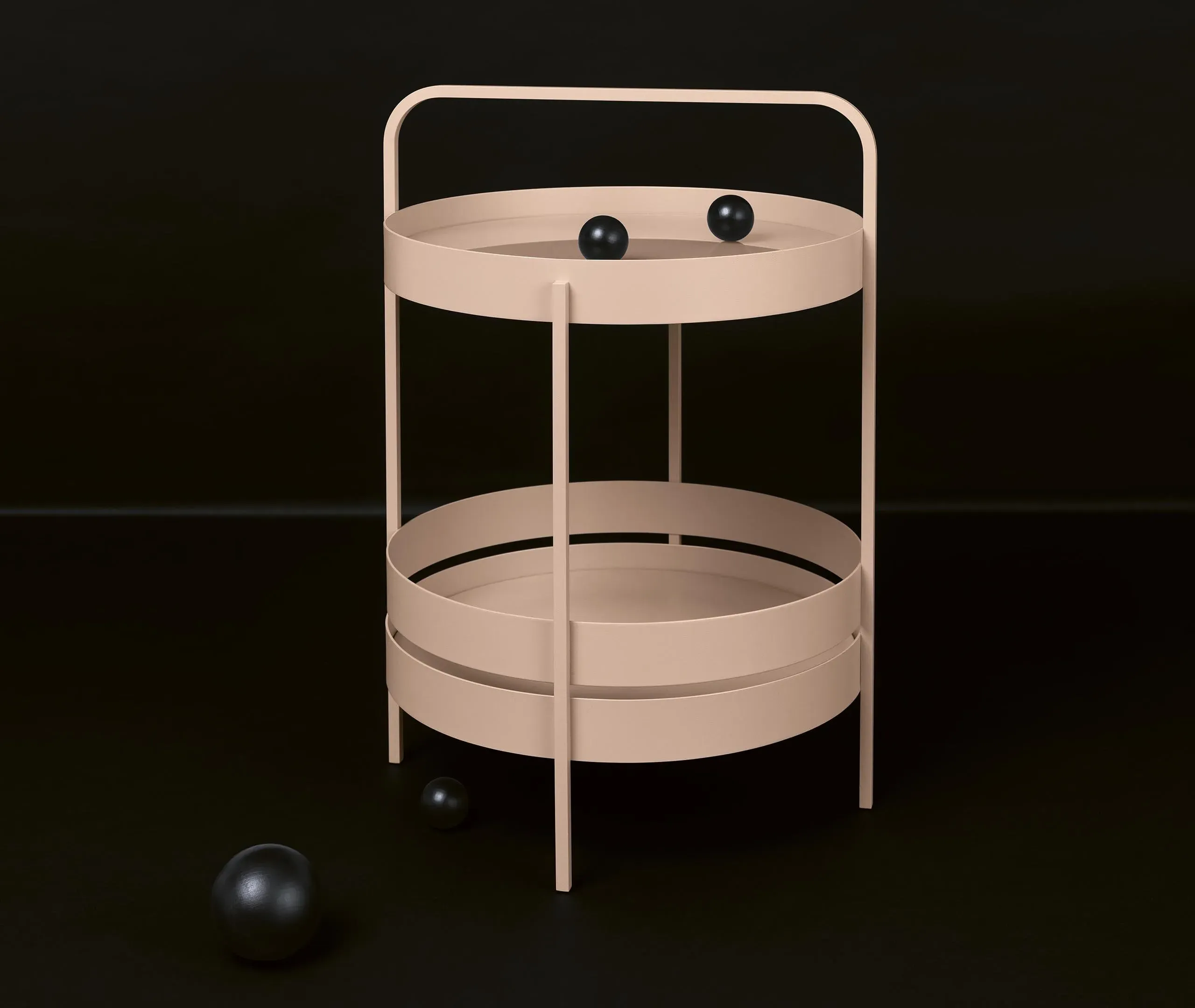 Round Side Table Dual Level - Rosewood, Metal