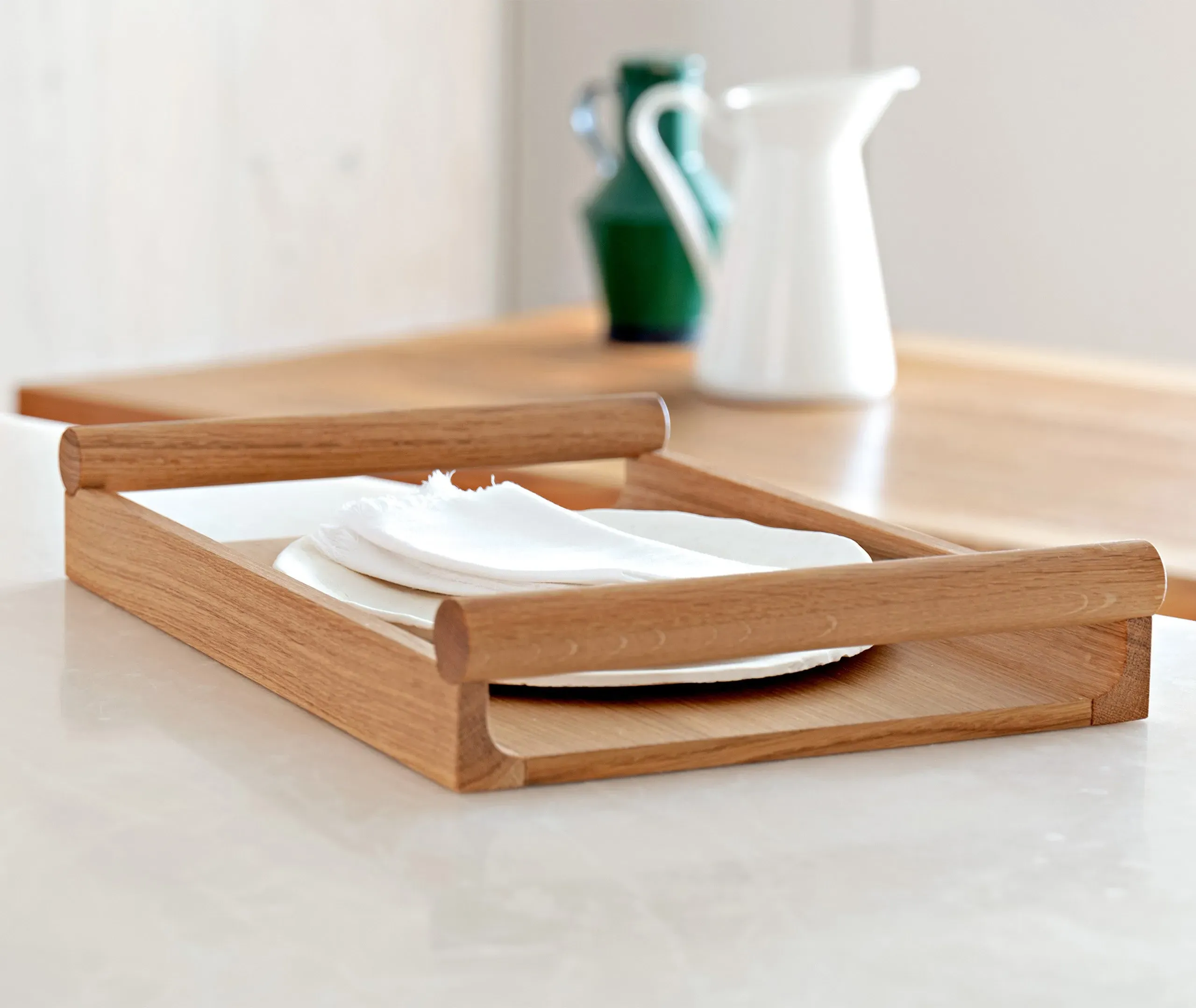 Small Serving Tray with Handles - Oak Wood