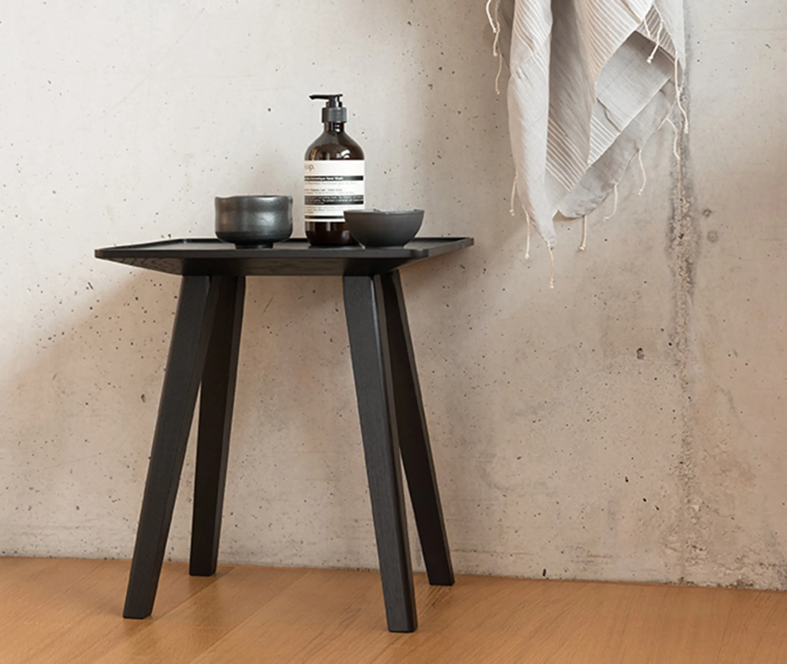 Square Stool with Angled Legs - Granite, Wood