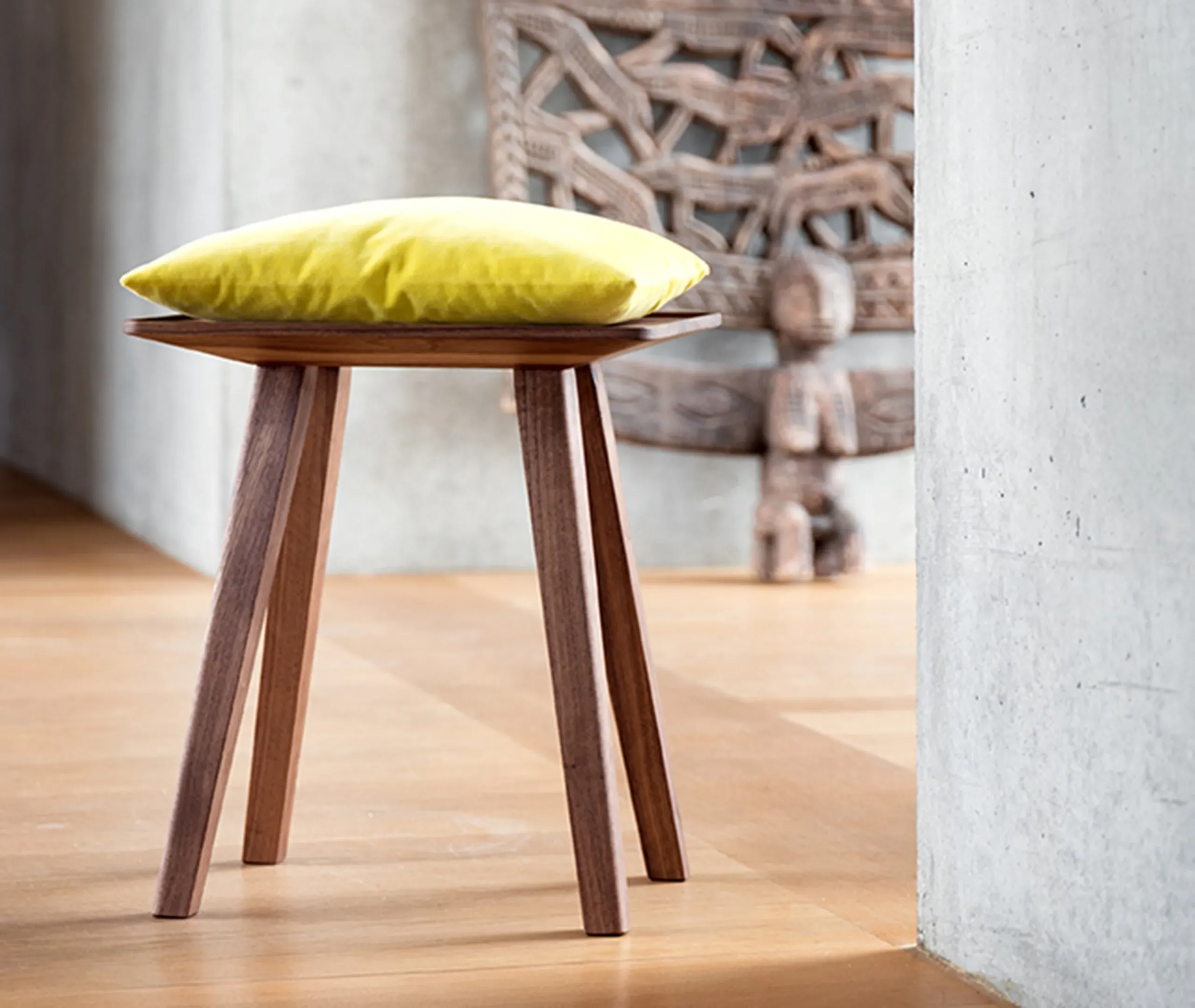Square Stool with Angled Legs - Walnut, Solid Wood