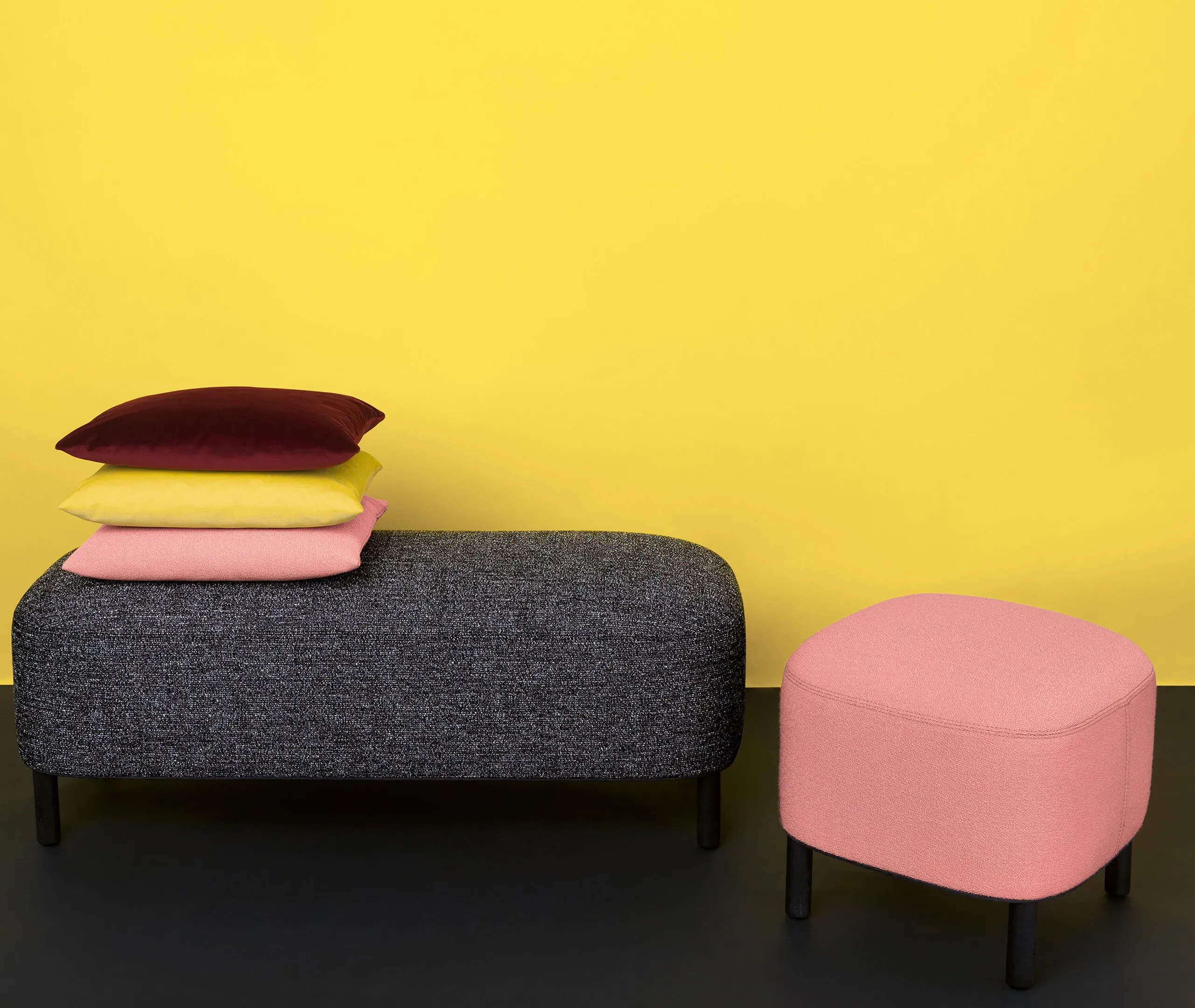 Upholstered Stool with Mobile Design - Rose, Fabric