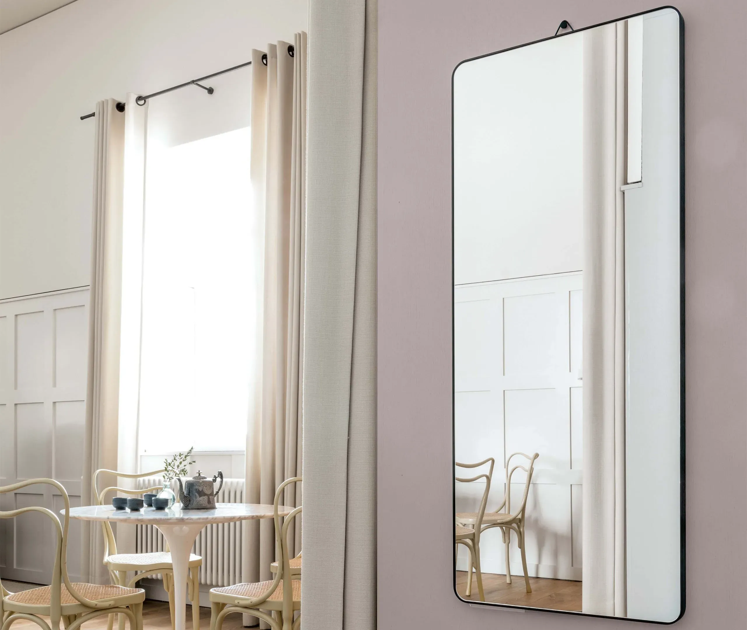 View Large Wall Mirror - Black, Solid Wood