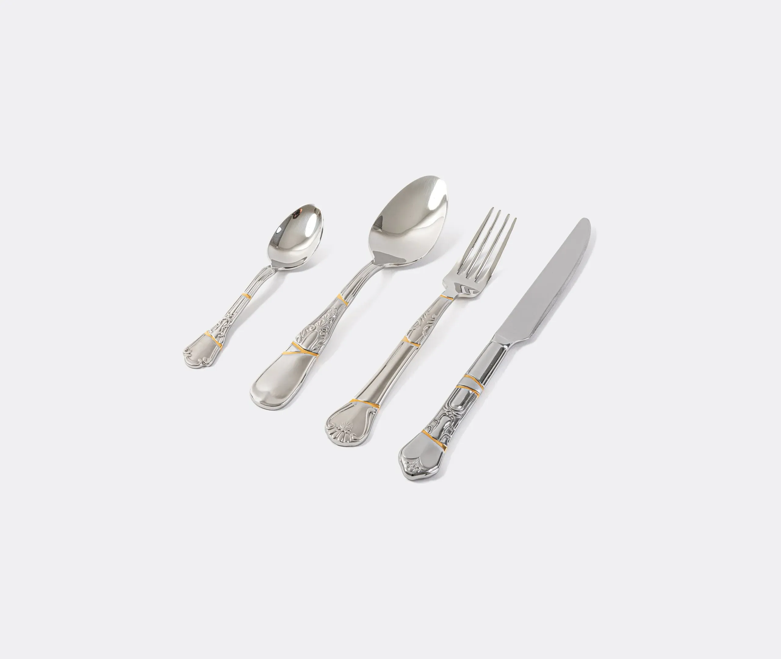 4-Piece Cutlery Set with Gold Veins - Steel