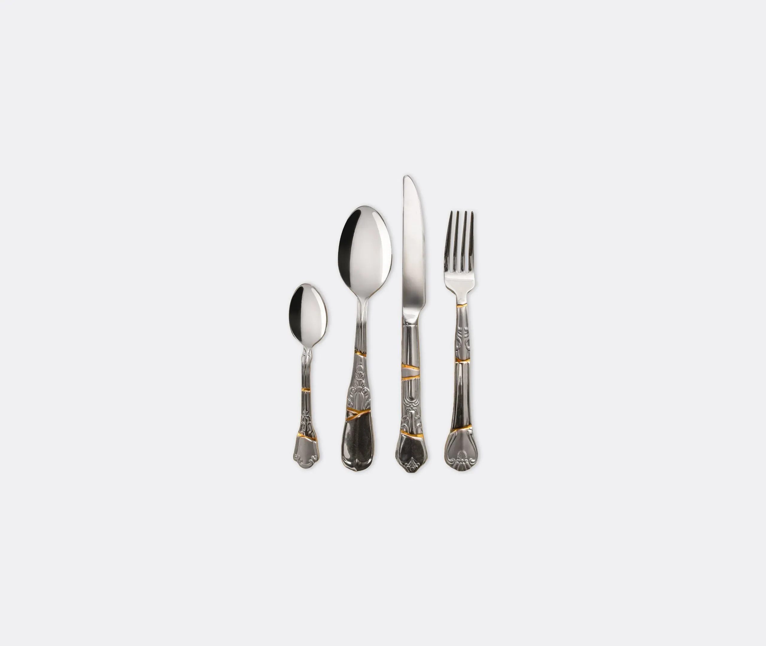 4-Piece Cutlery Set with Gold Veins - Steel image