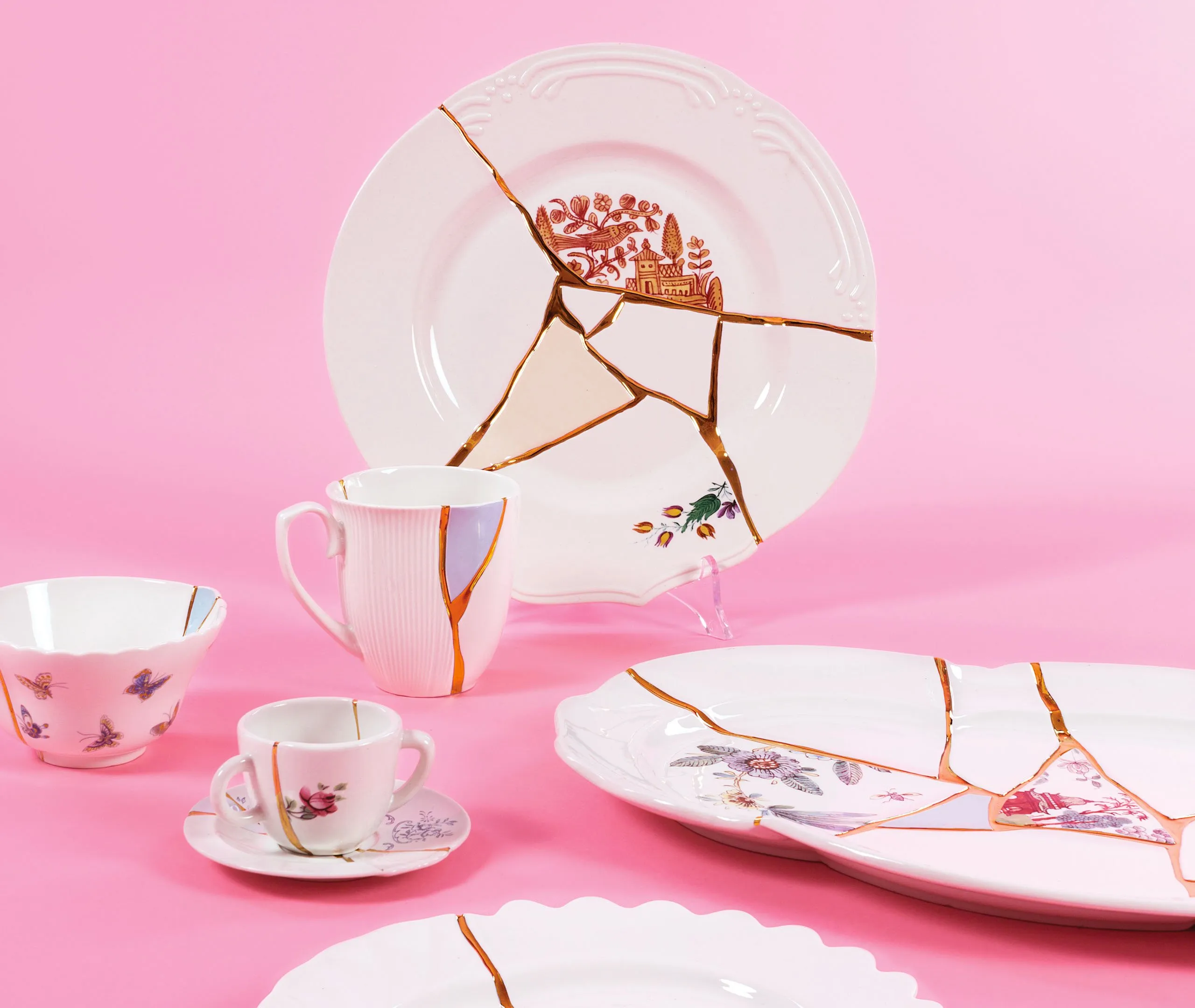 Dessert Plate with Gold Accents - Multicolor, Porcelain