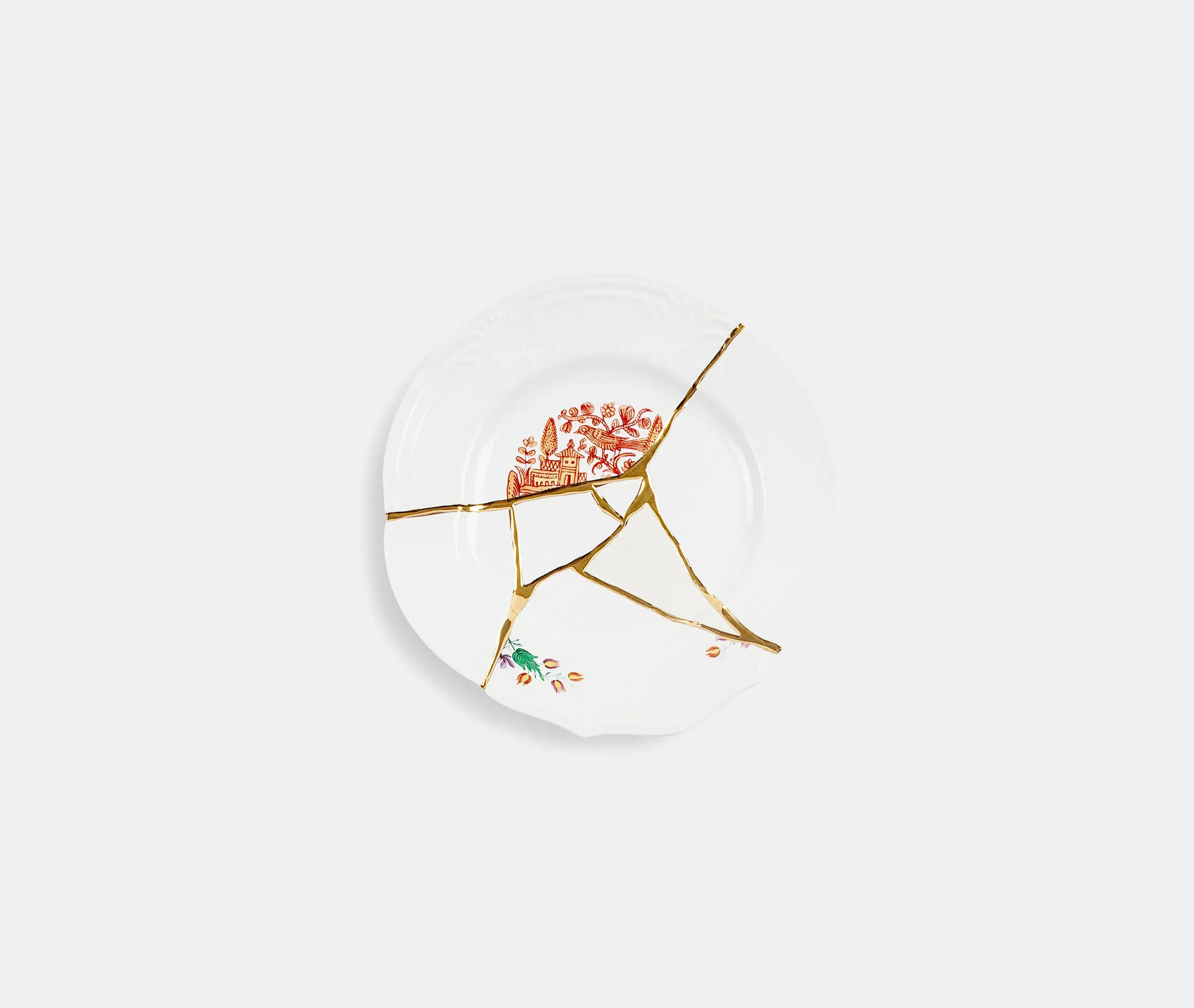 Kintsugi Dinner Plate with Gold Detail - White