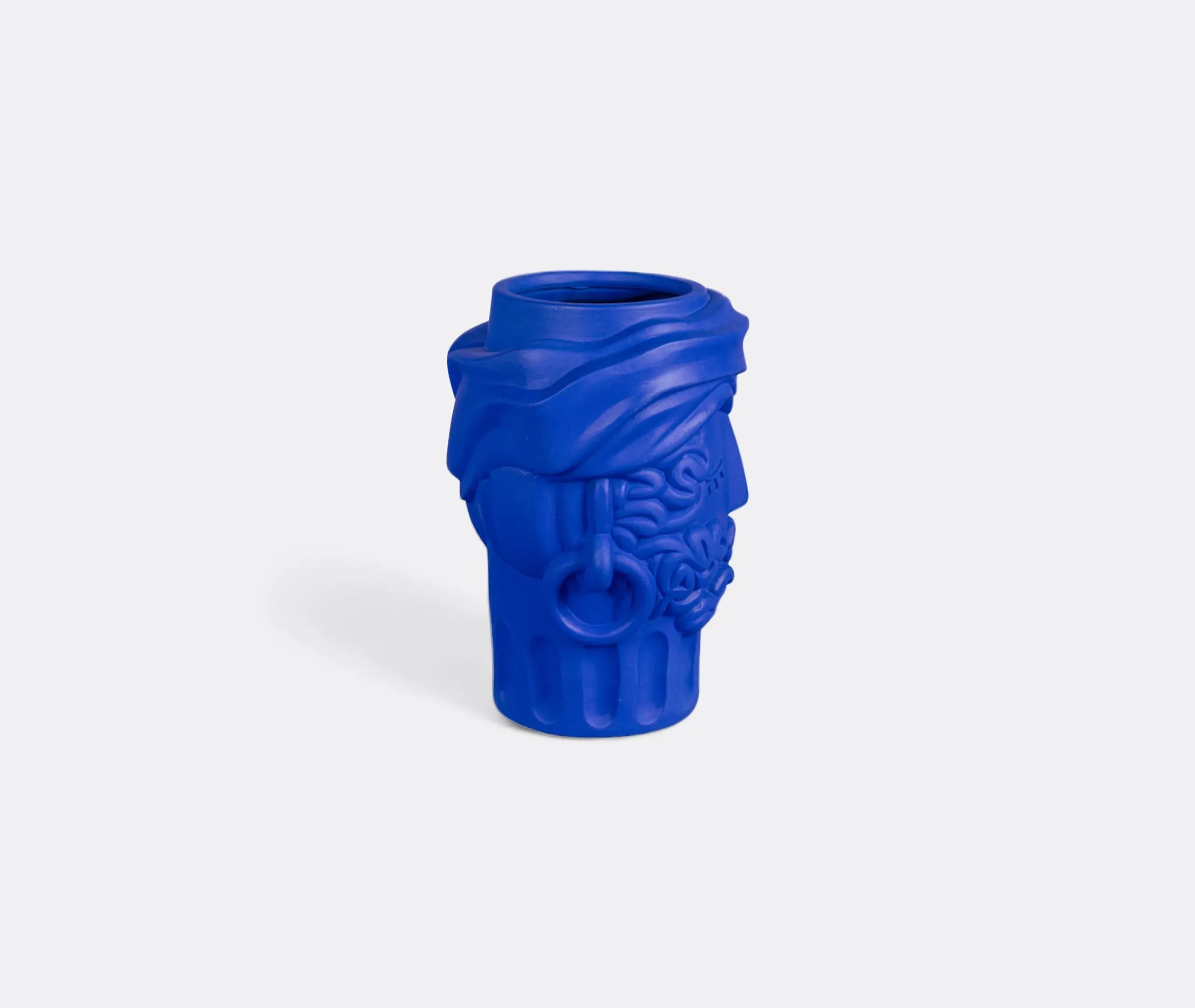 Man Face Terracotta Vase - Cobalt Blue