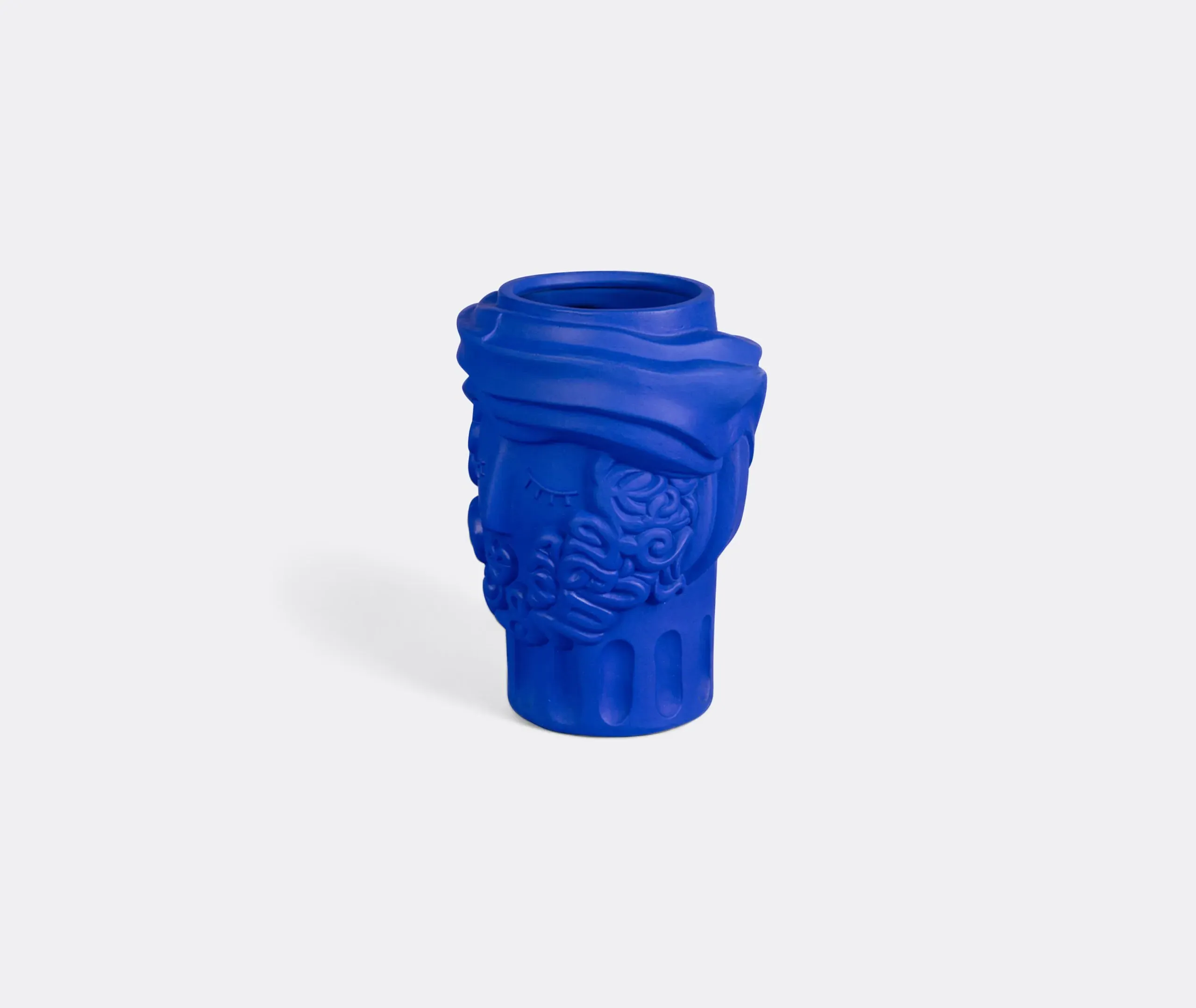 Man Face Terracotta Vase - Cobalt Blue