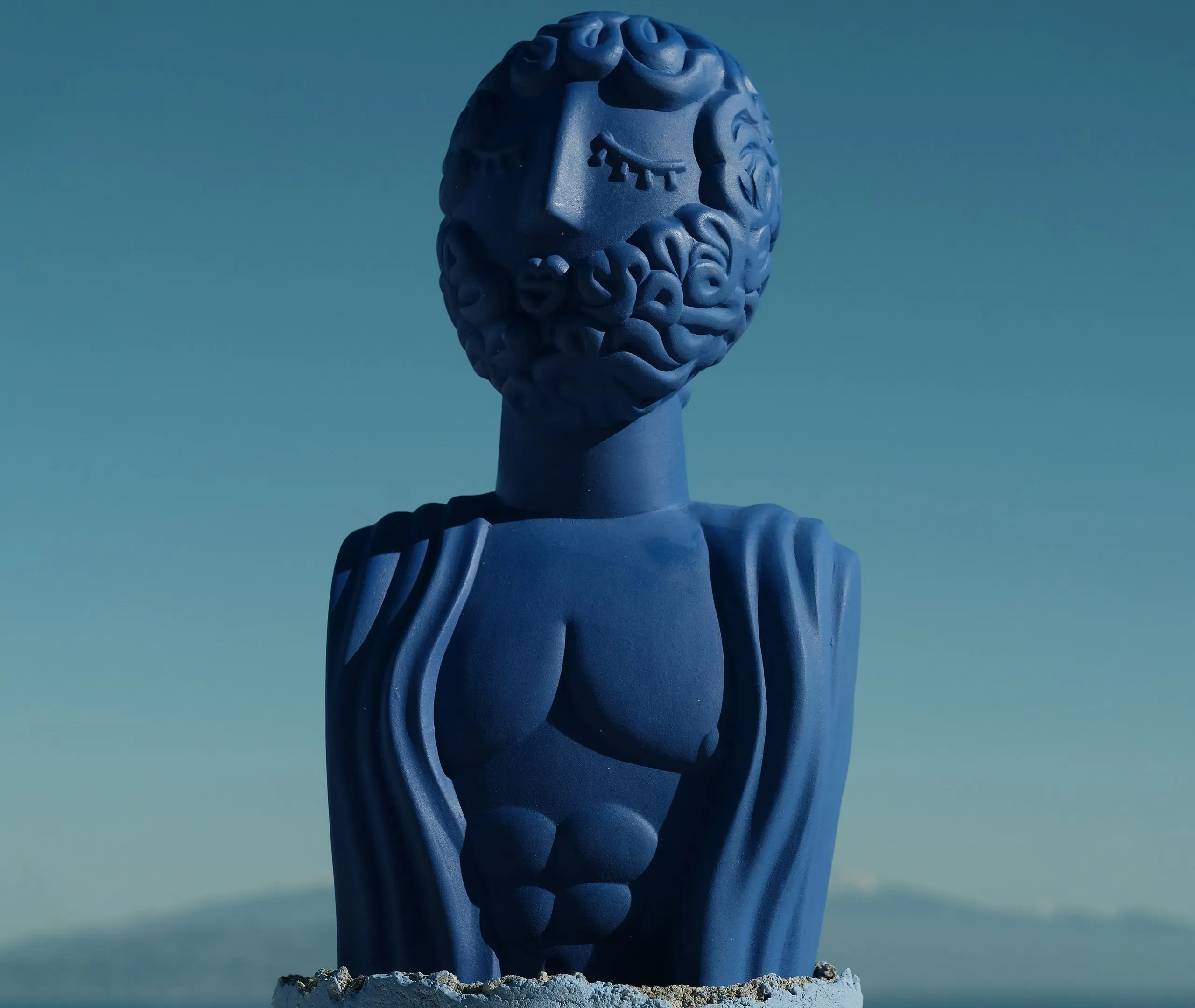 Man Terracotta Bust - Cobalt Blue