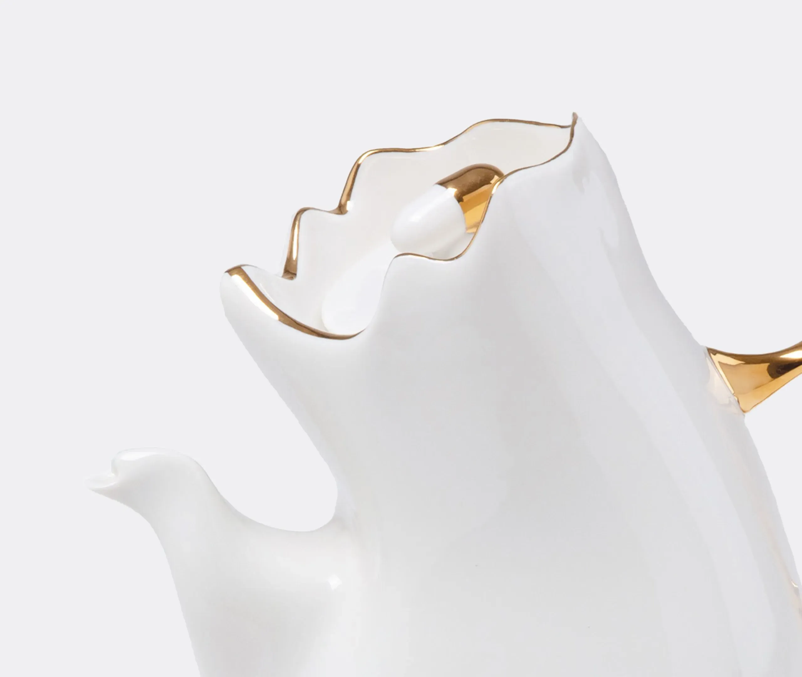 Meltdown Teapot with Gold Edging - White, Porcelain
