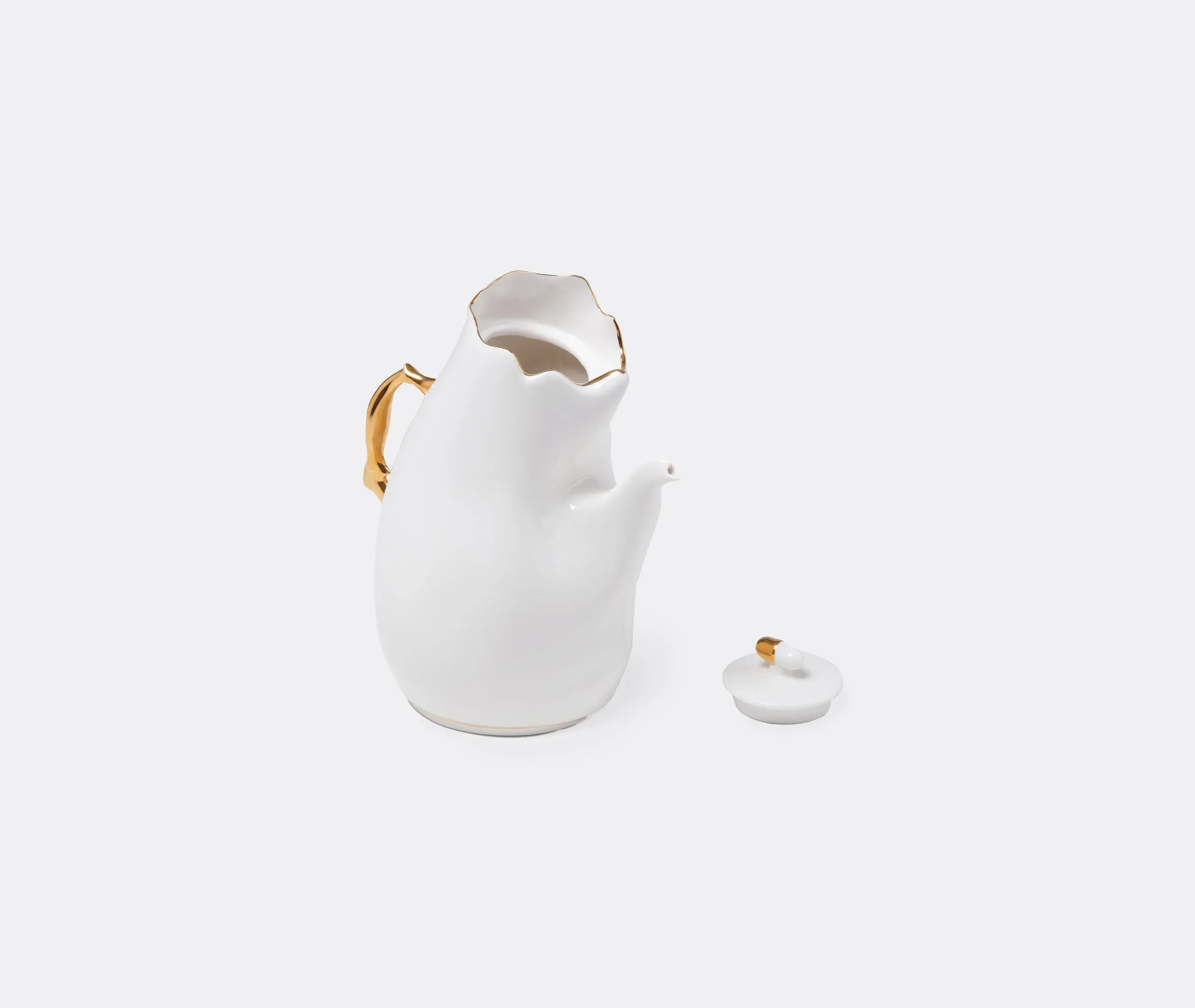 Meltdown Teapot with Gold Edging - White, Porcelain