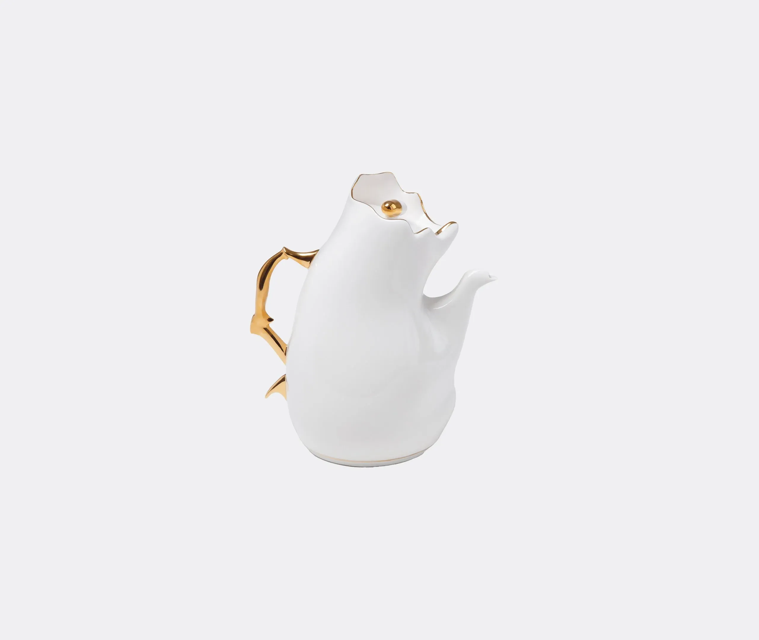 Meltdown Teapot with Gold Edging - White, Porcelain