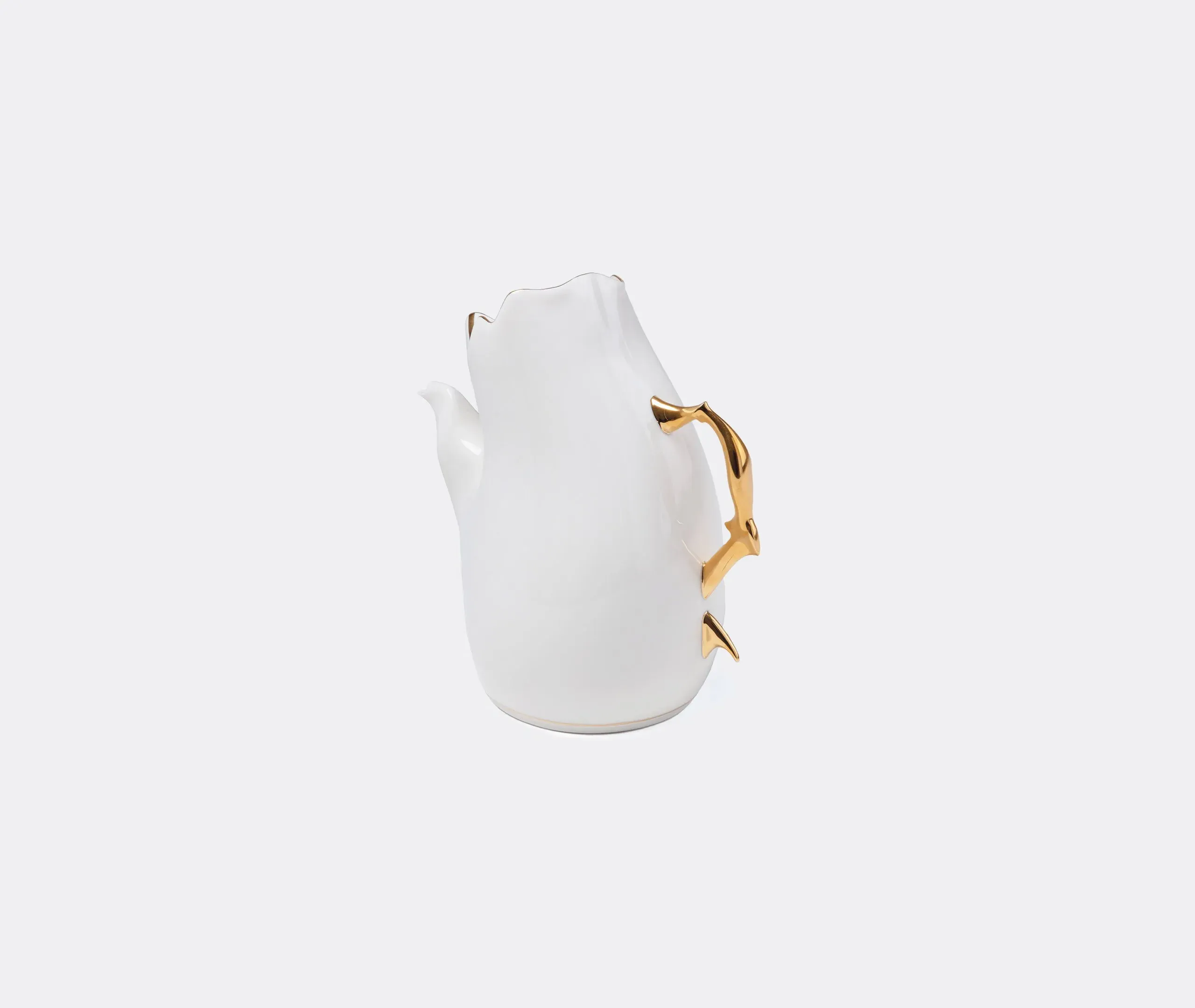 Meltdown Teapot with Gold Edging - White, Porcelain
