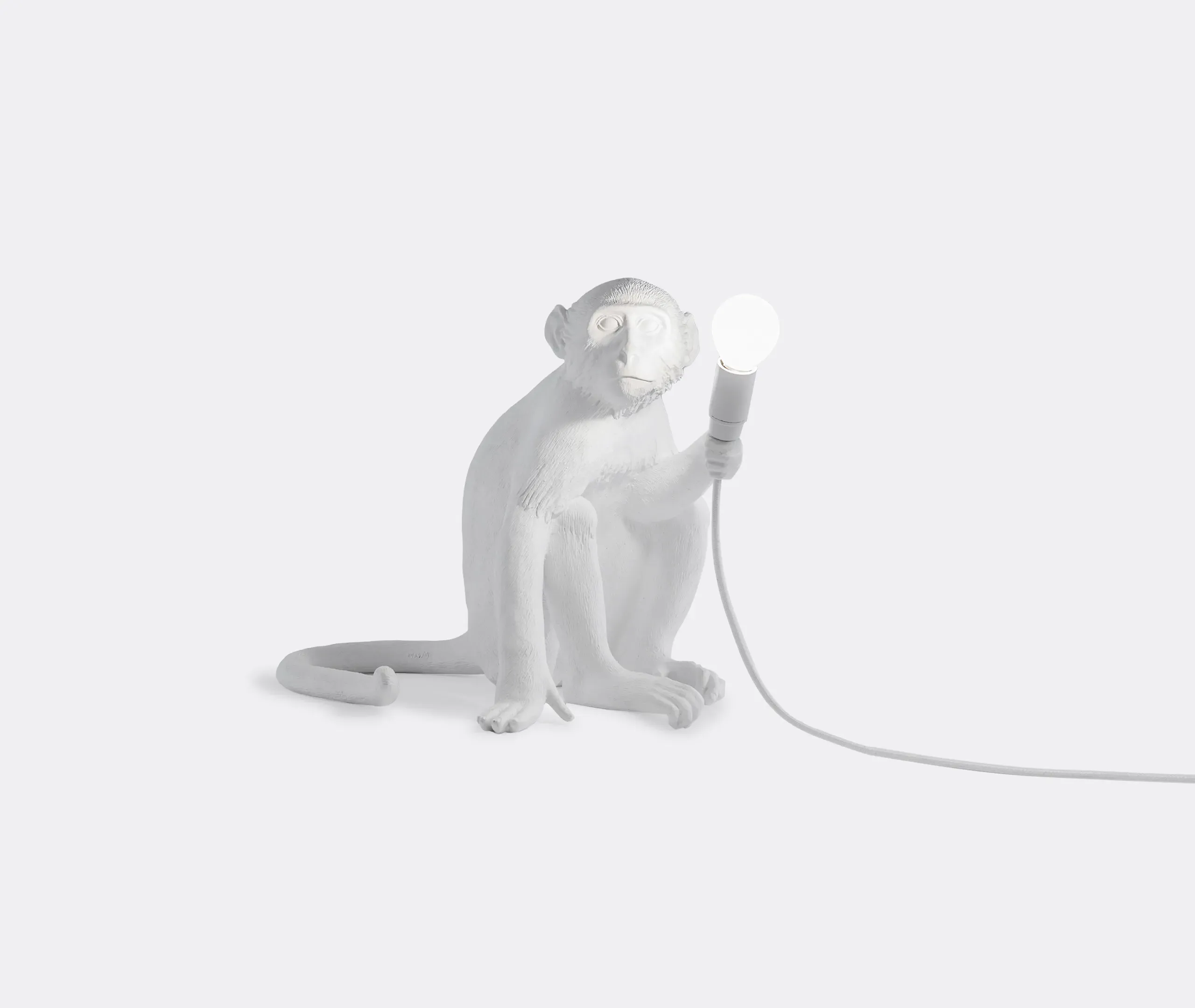 Monkey Sitting Table Lamp - White, Resin image