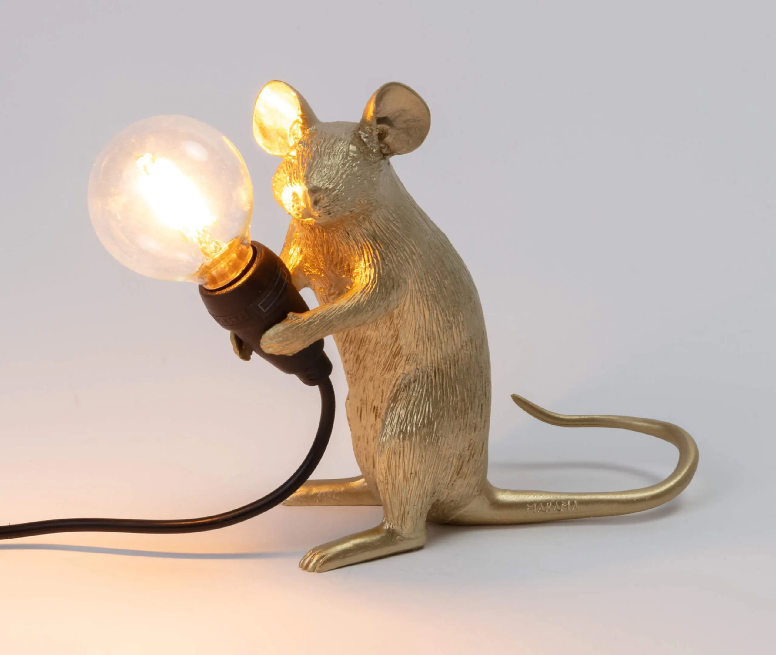 Mouse Sitting Table Lamp with LED Bulb - Gold, Resin