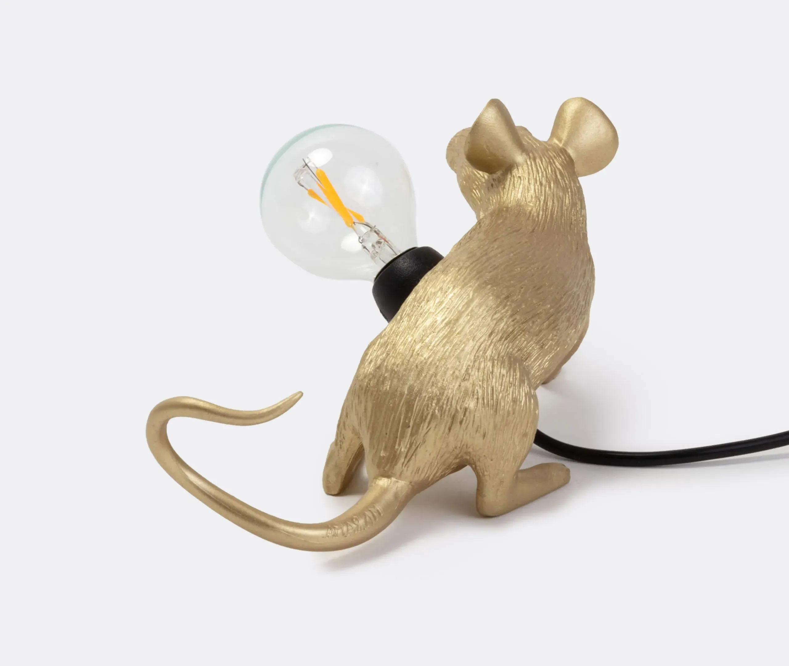 Mouse Sitting Table Lamp with LED Bulb - Gold, Resin